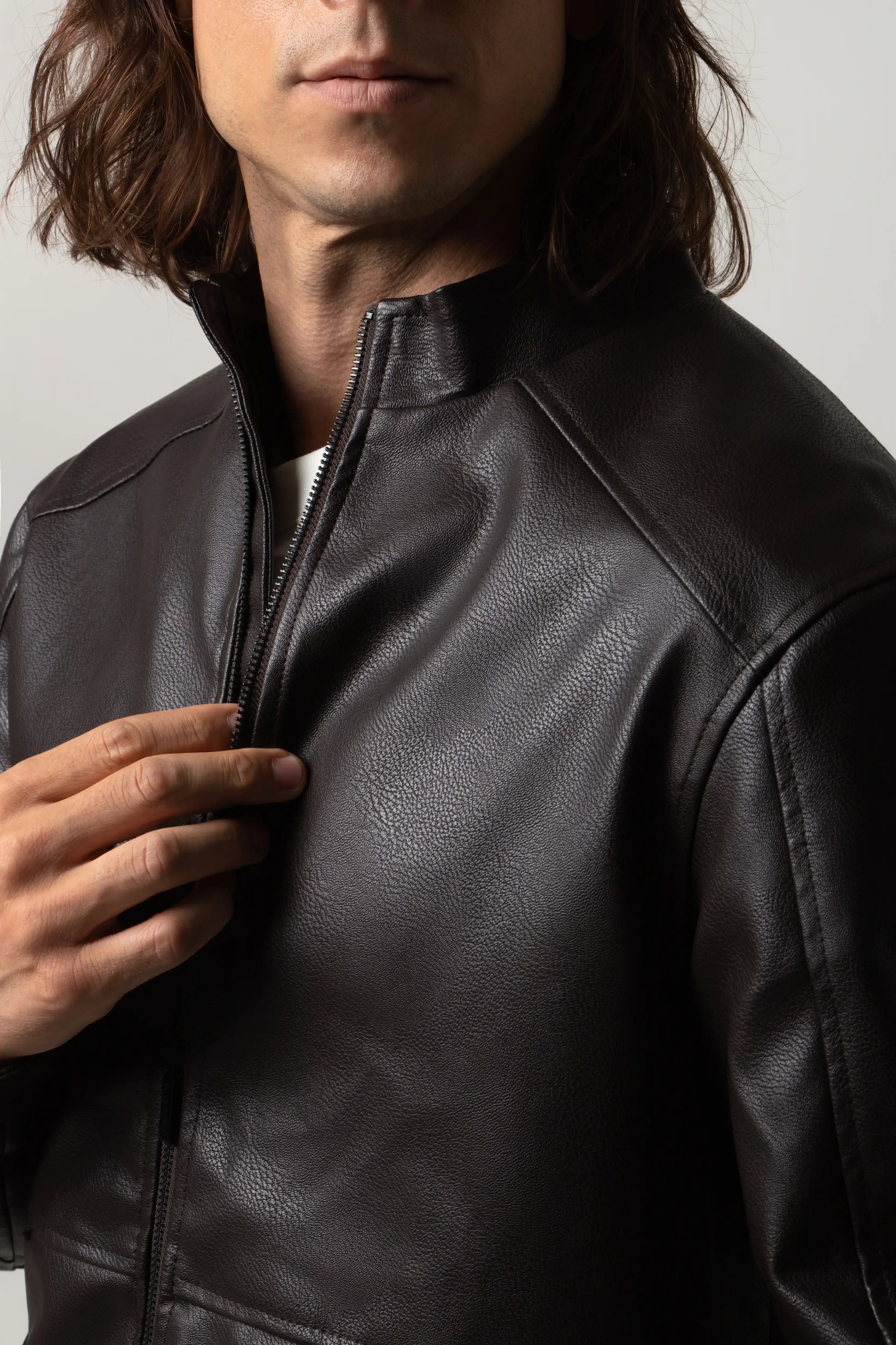 CHAQUETA BIKER COLOR CAFE