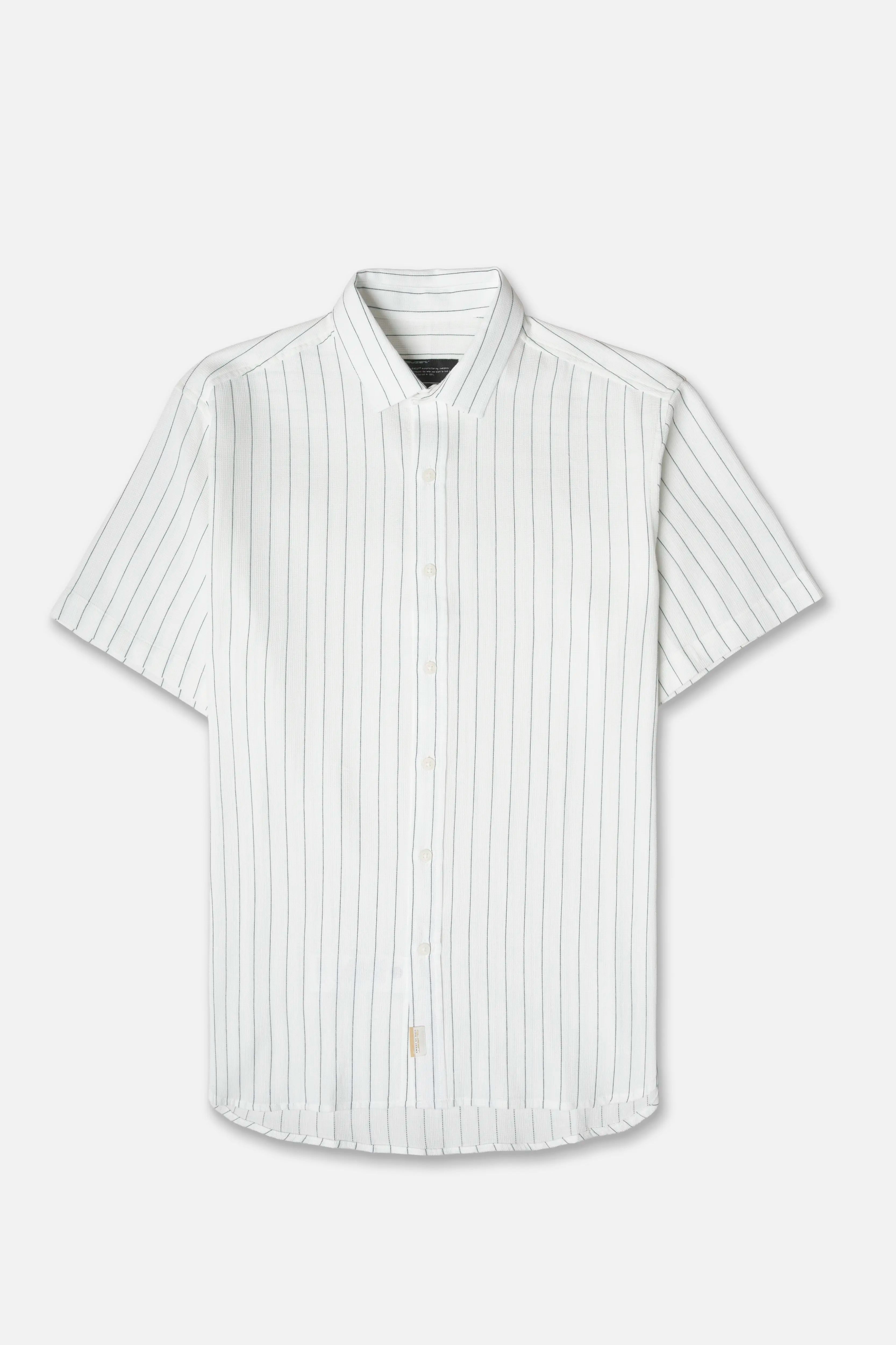CAMISA MANGA CORTA COLOR IVORY-AZUL OSCURO