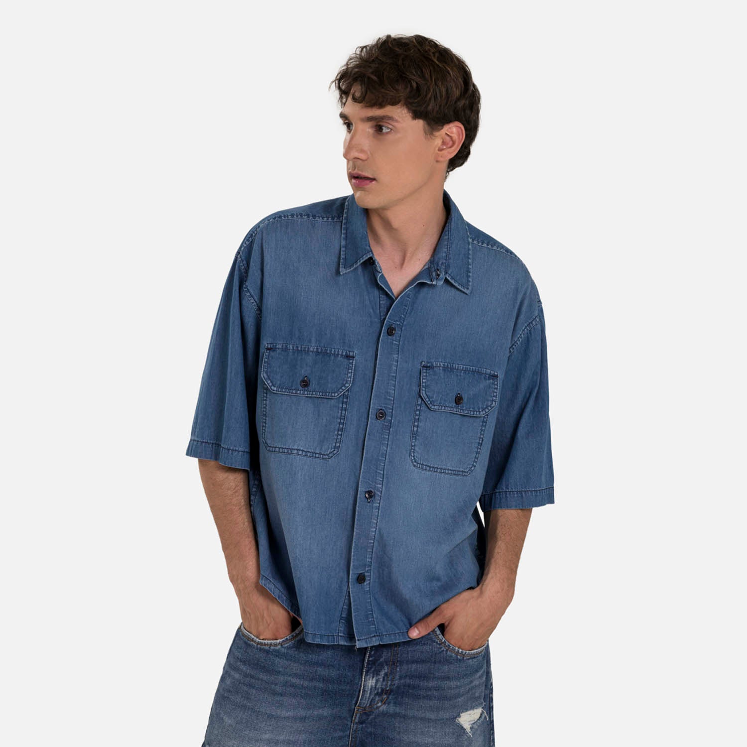 CAMISA MANGA CORTA COLOR AZUL MEDIO