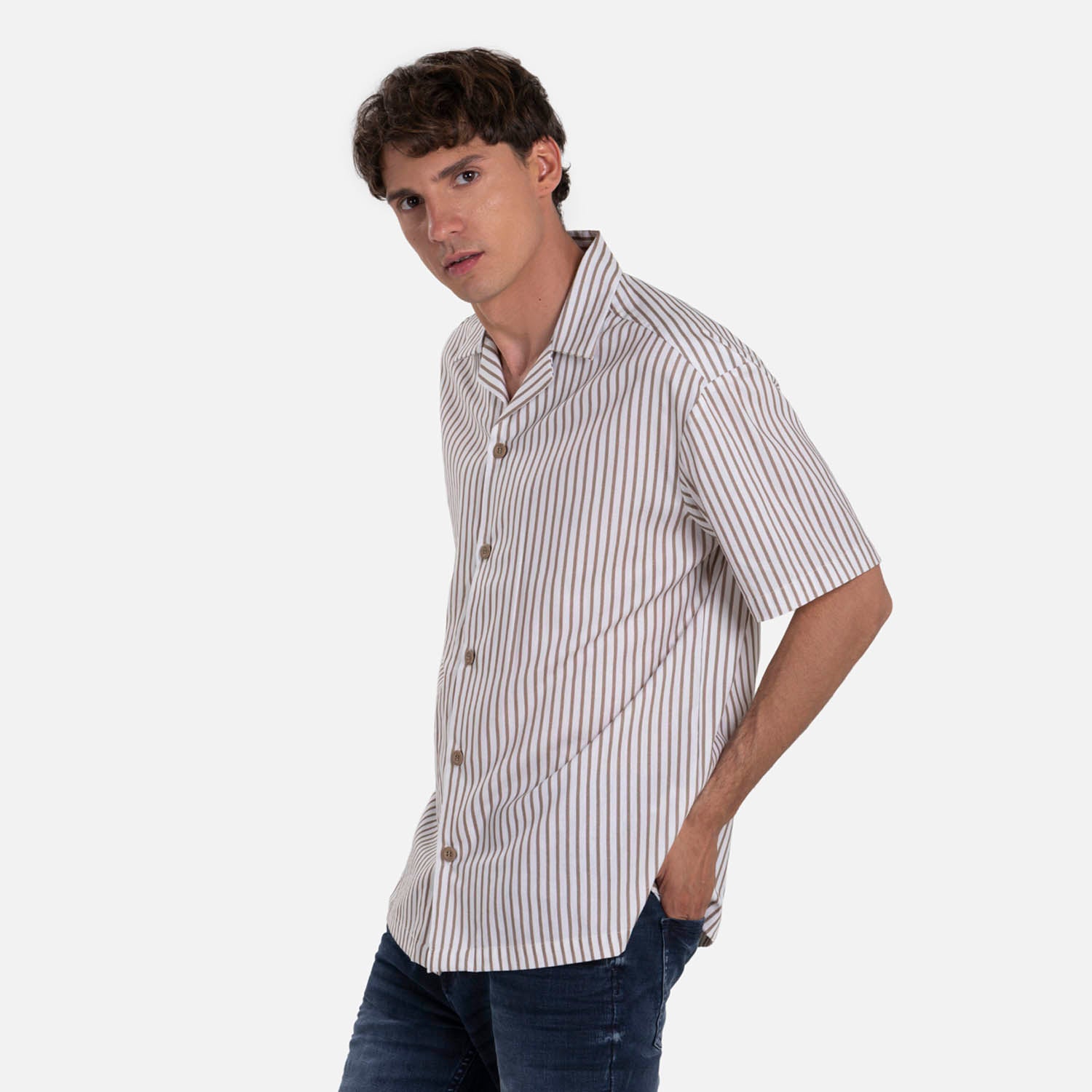 CAMISA MANGA CORTA COLOR KAKI