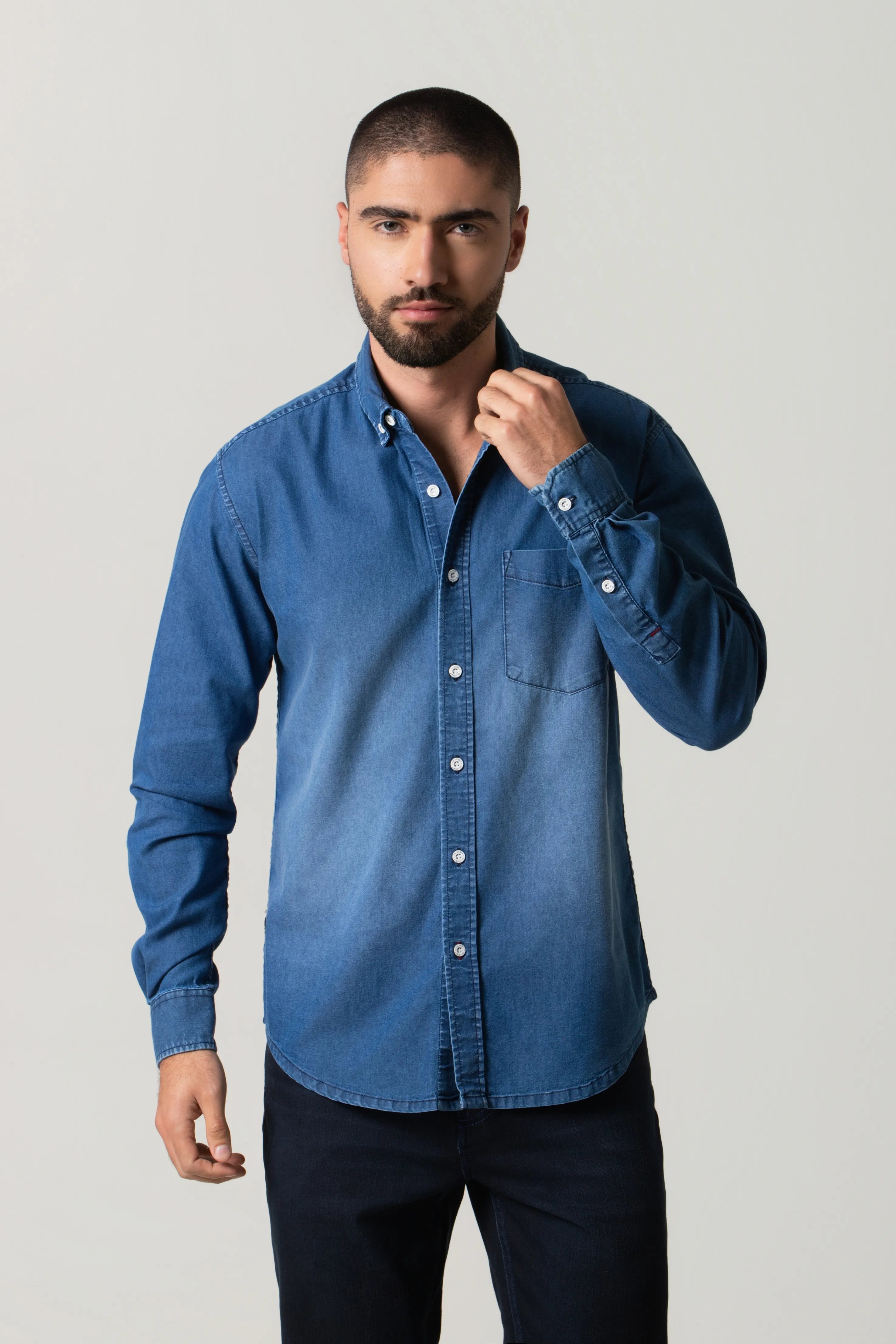 CAMISA MANGA LARGA COLOR AZUL MEDIO