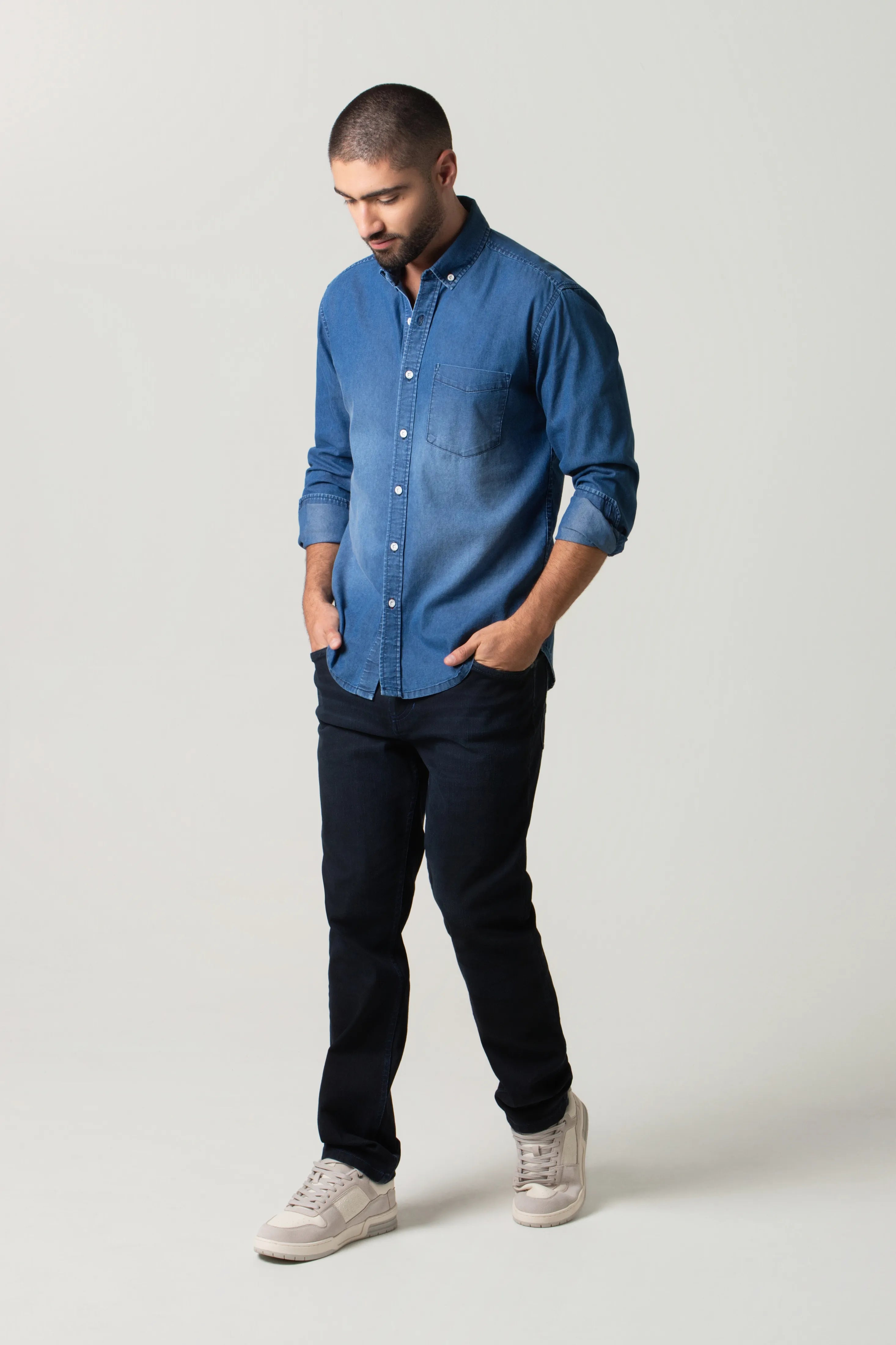 CAMISA MANGA LARGA COLOR AZUL MEDIO