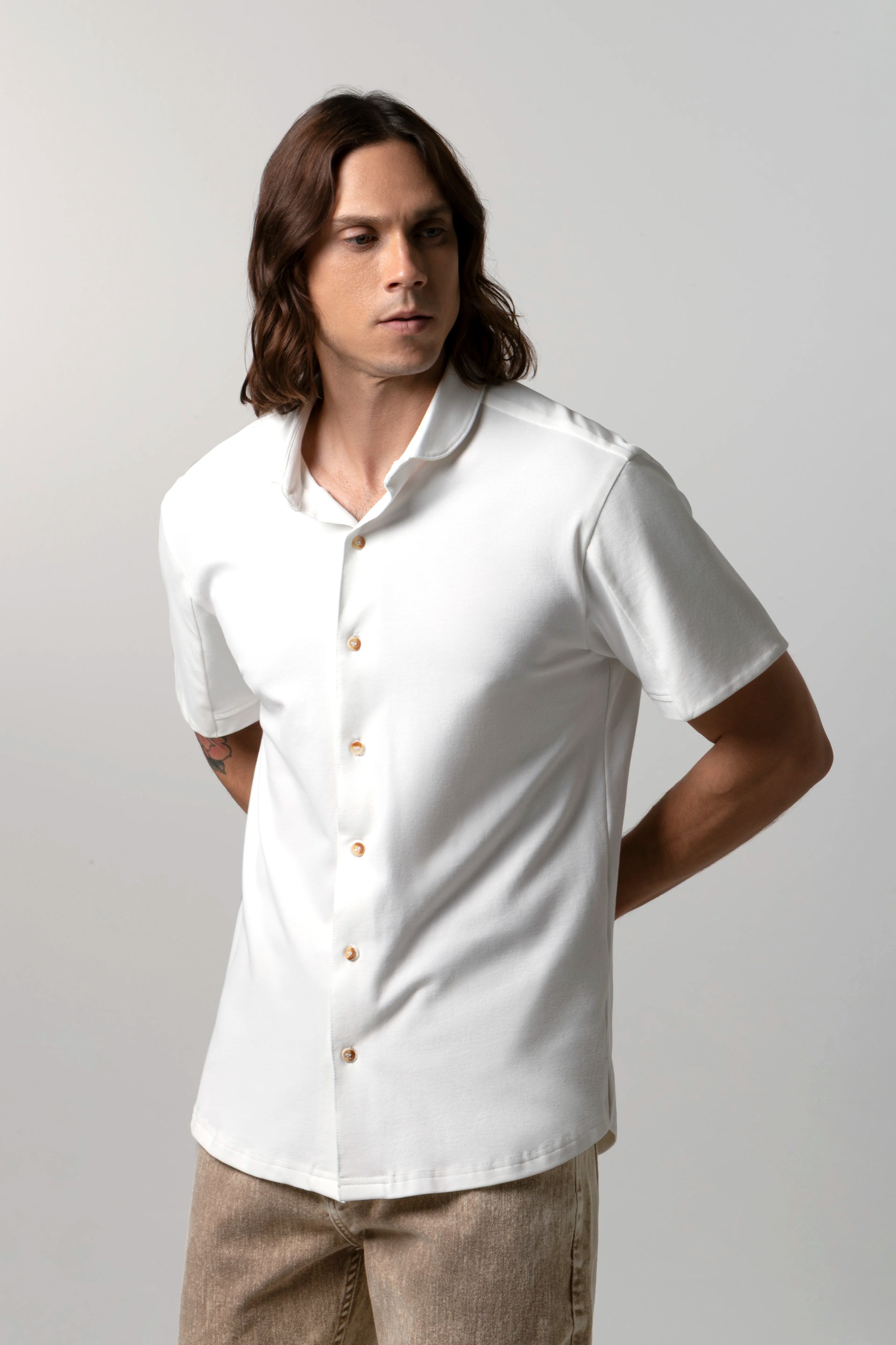 CAMISA MANGA CORTA COLOR IVORY