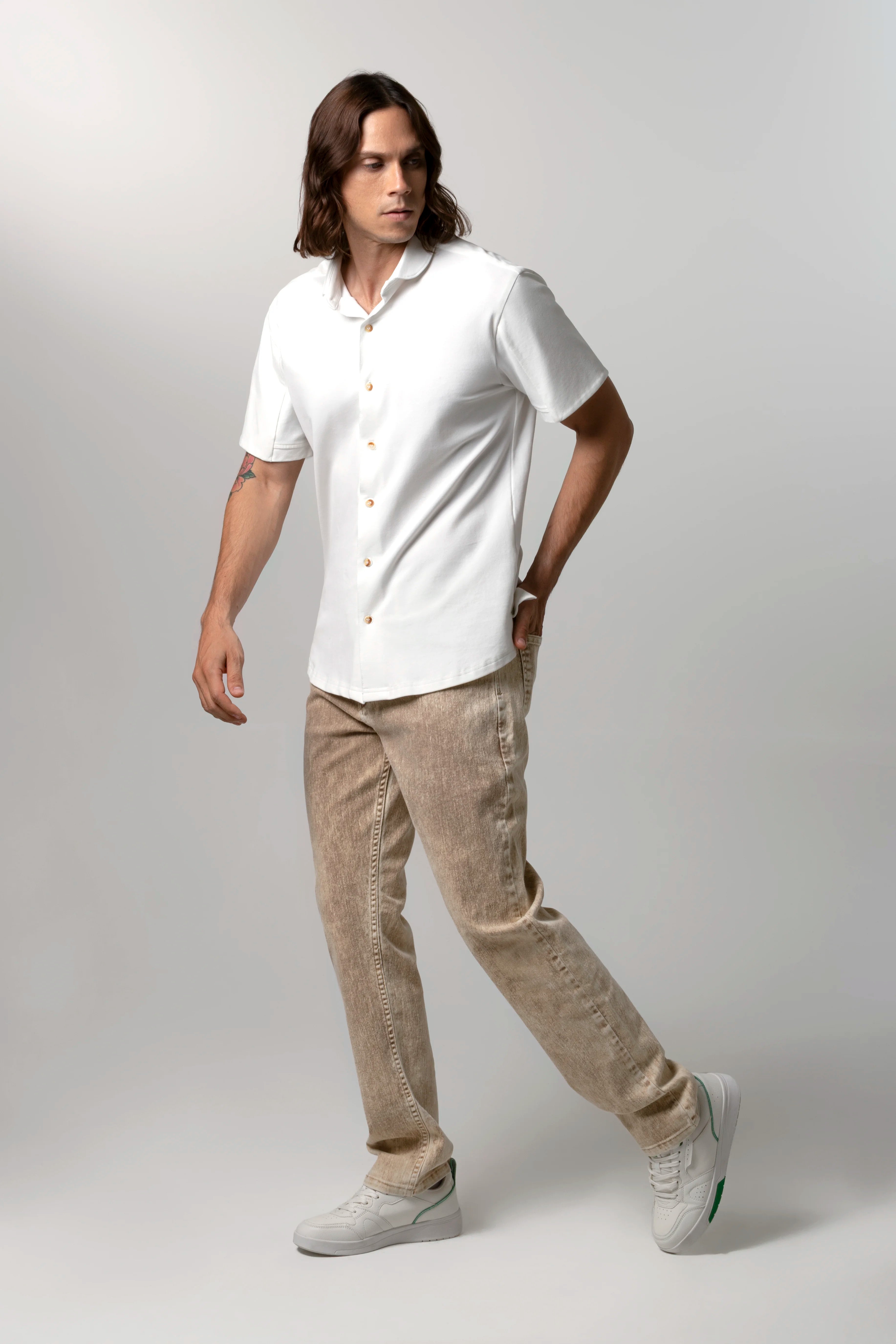 CAMISA MANGA CORTA COLOR IVORY