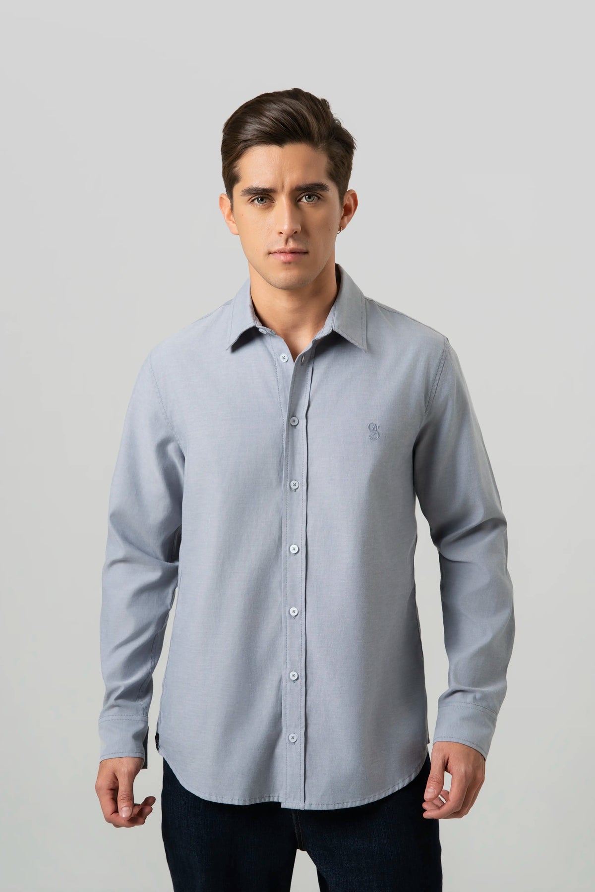 CAMISA MANGA LARGA COLOR AZUL MEDIO