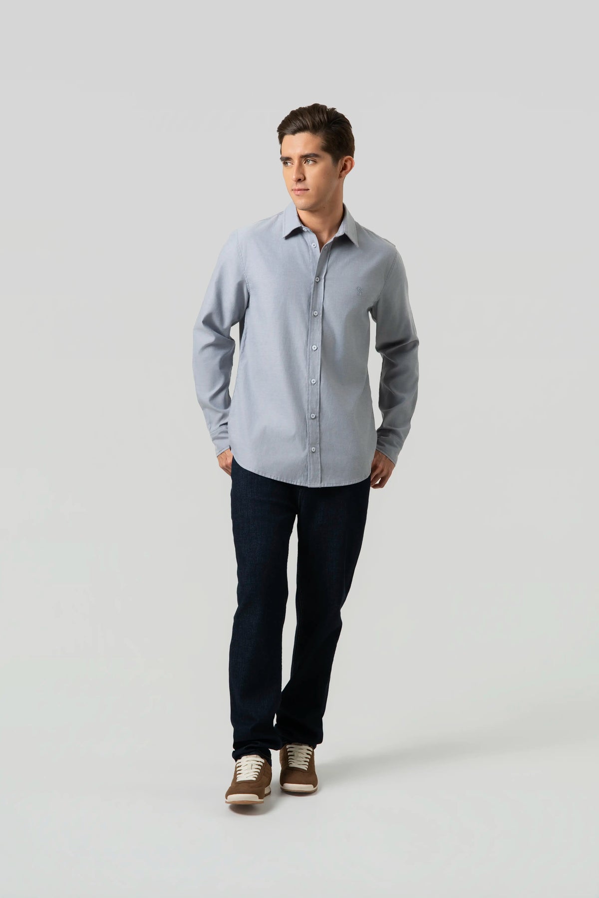 CAMISA MANGA LARGA COLOR AZUL MEDIO