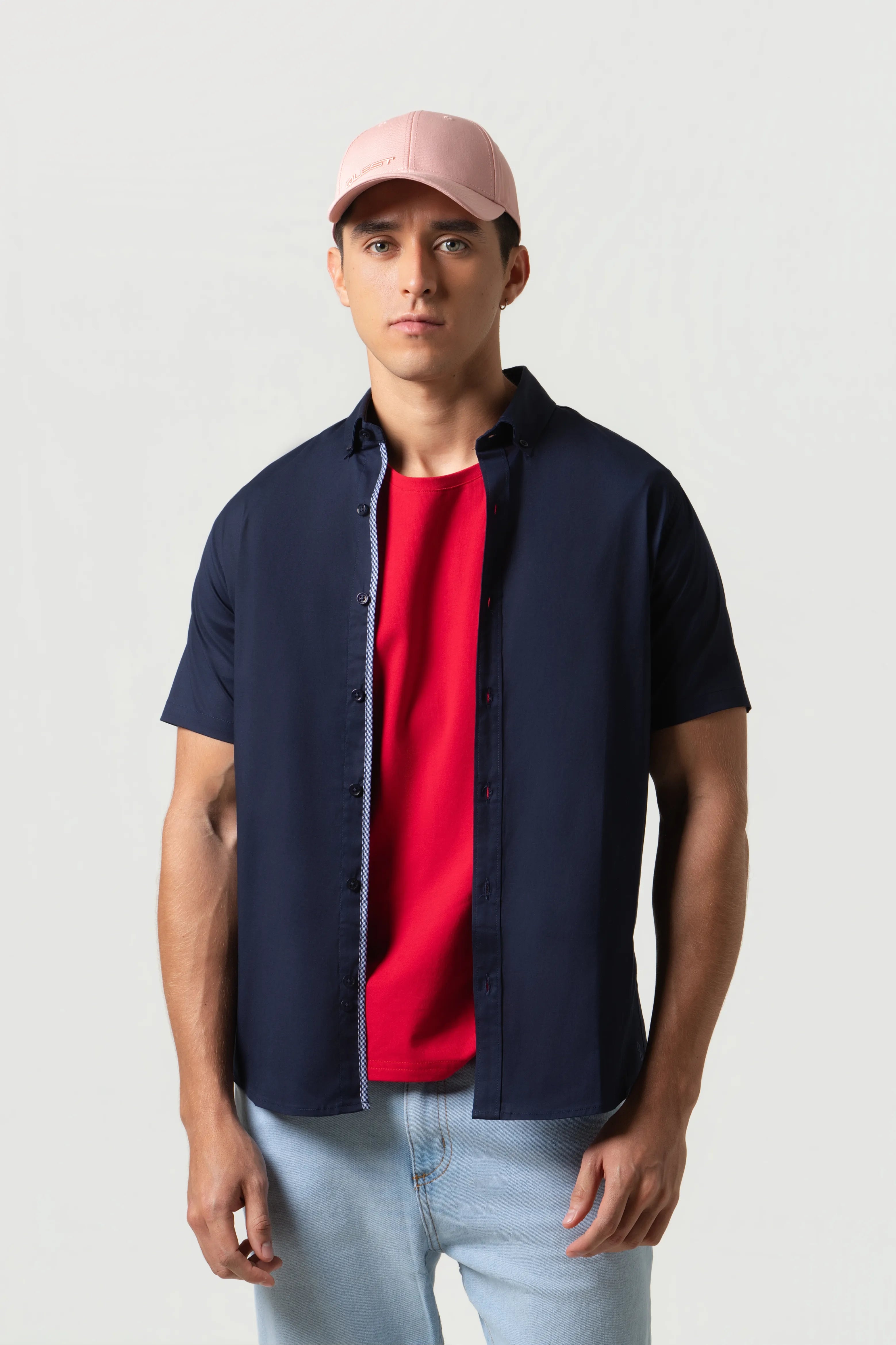 CAMISA SLIM MANGA CORTA COLOR AZUL OSCURO