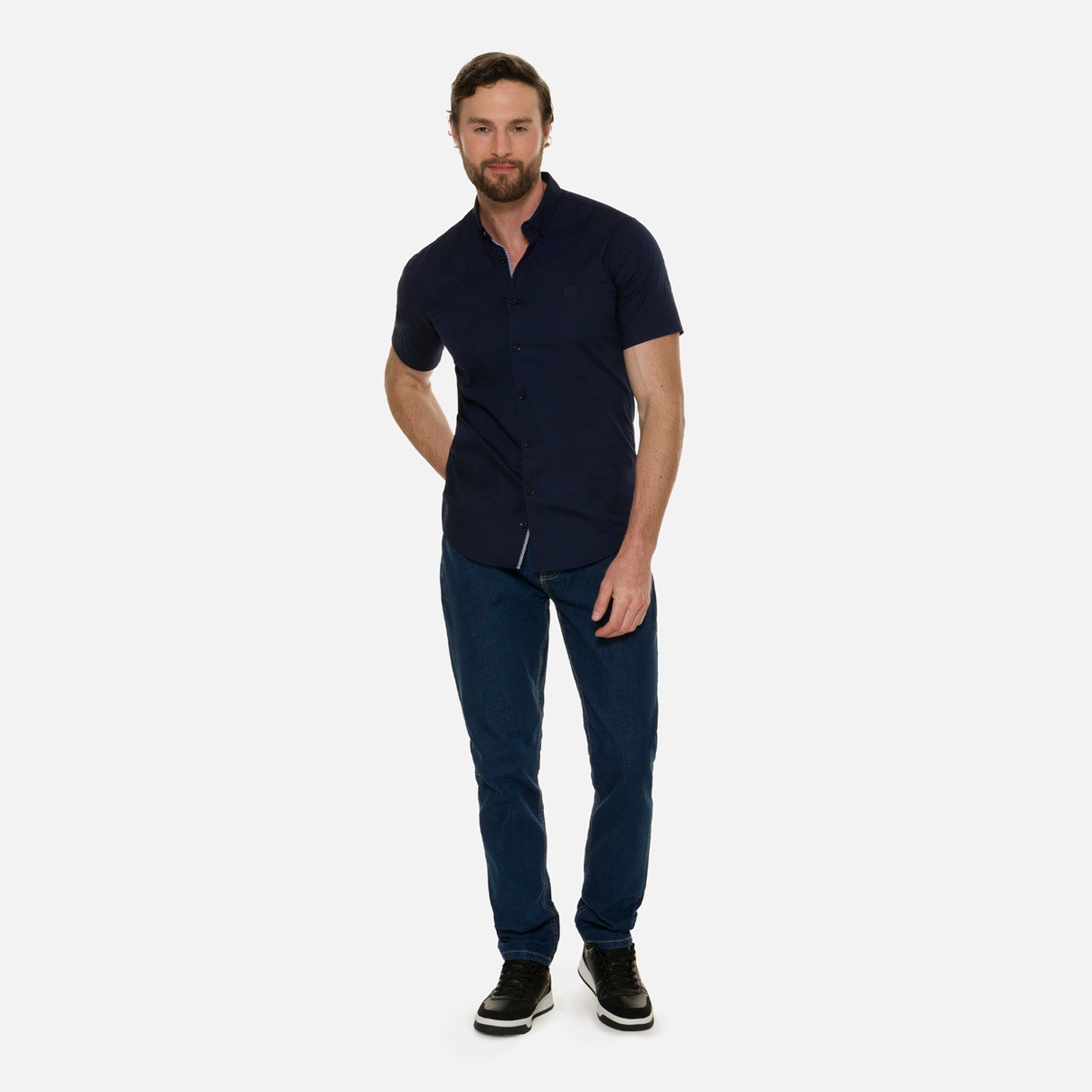CAMISA SLIM MANGA CORTA COLOR AZUL OSCURO