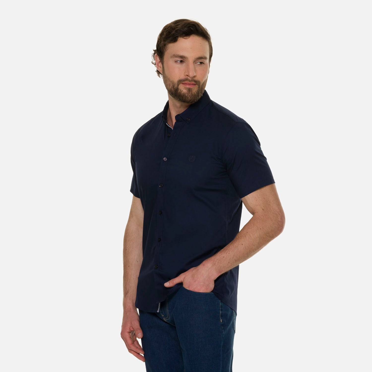 CAMISA SLIM MANGA CORTA COLOR AZUL OSCURO