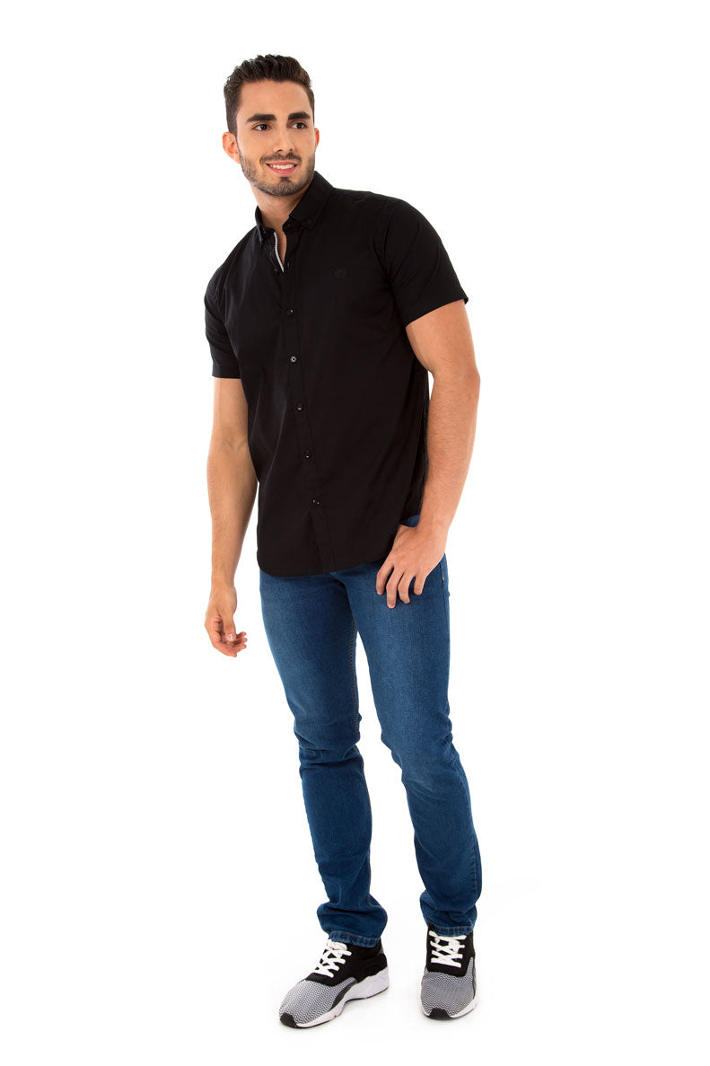 CAMISA SLIM MANGA CORTA COLOR NEGRO