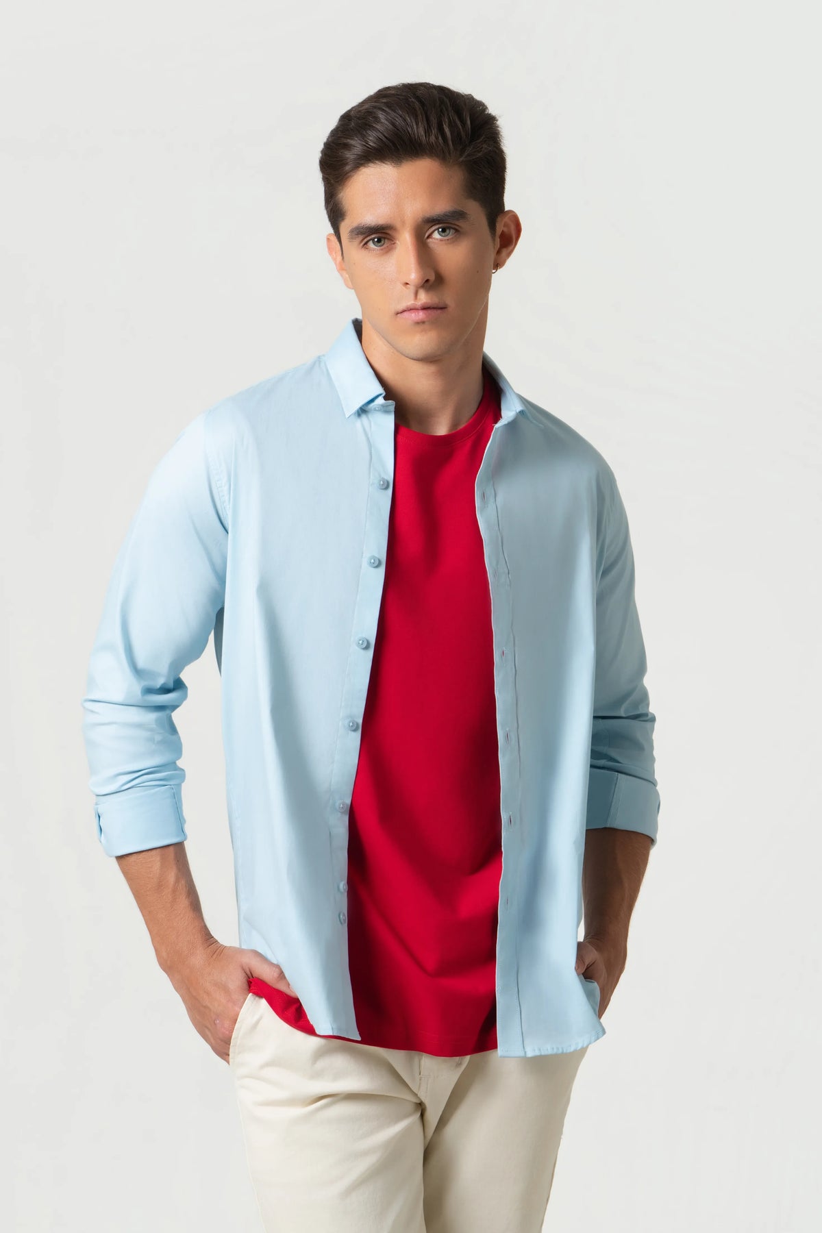 CAMISA SLIM MANGA LARGA COLOR AZUL CLARO