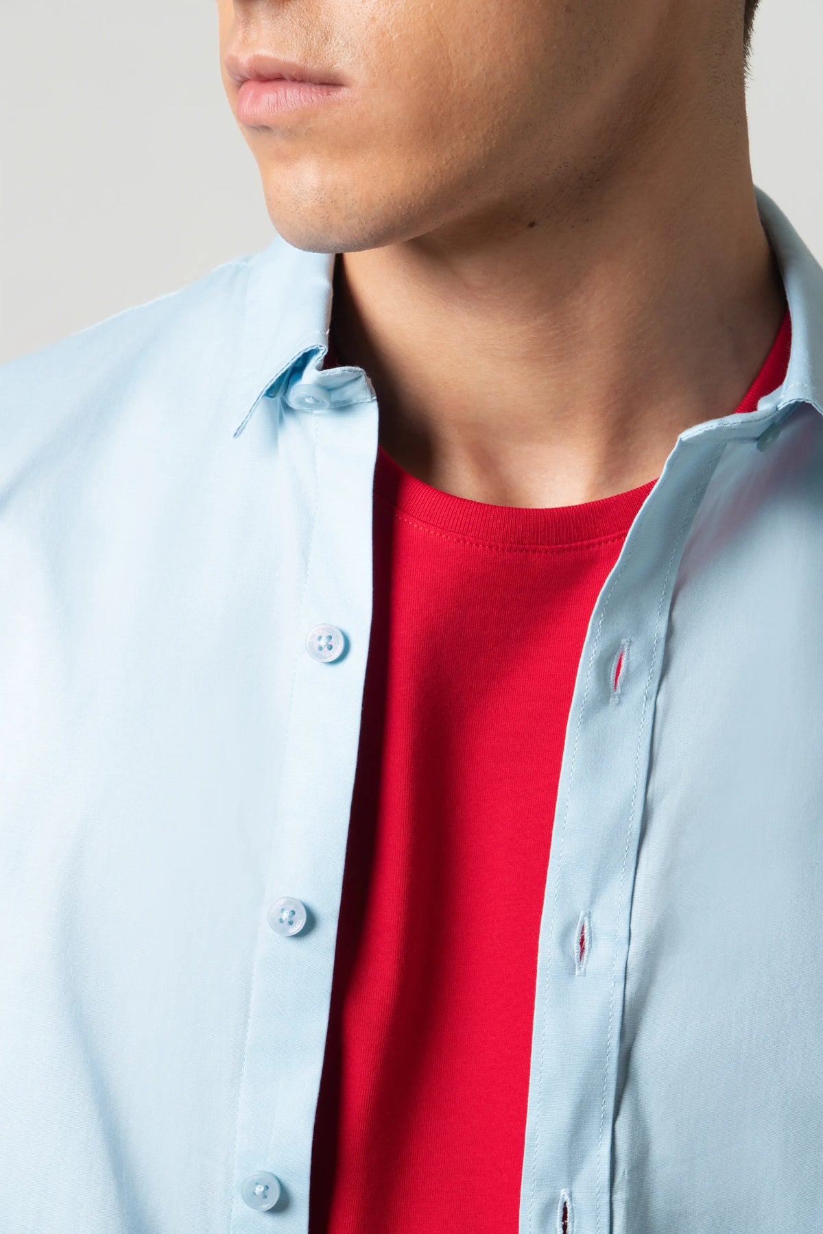 CAMISA SLIM MANGA LARGA COLOR AZUL CLARO