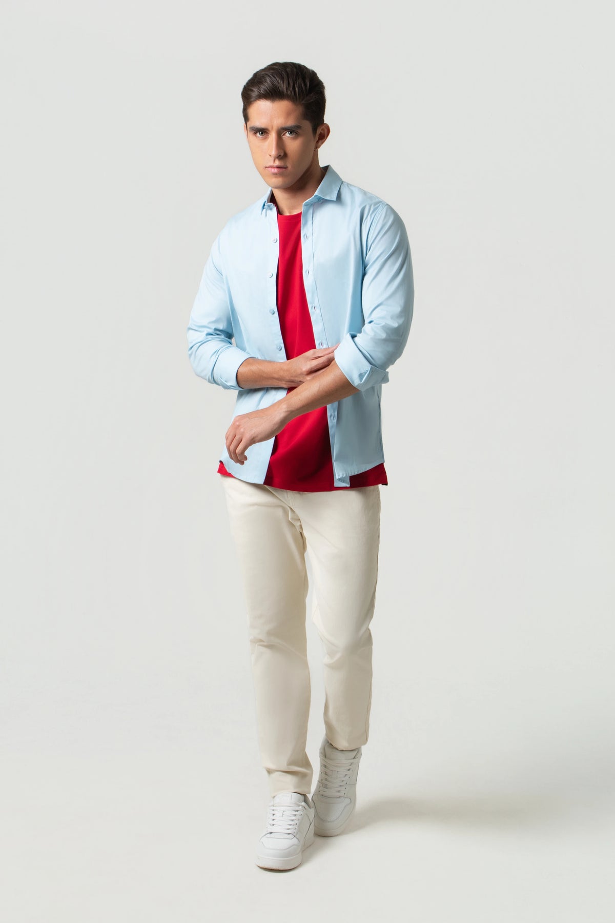 CAMISA SLIM MANGA LARGA COLOR AZUL CLARO