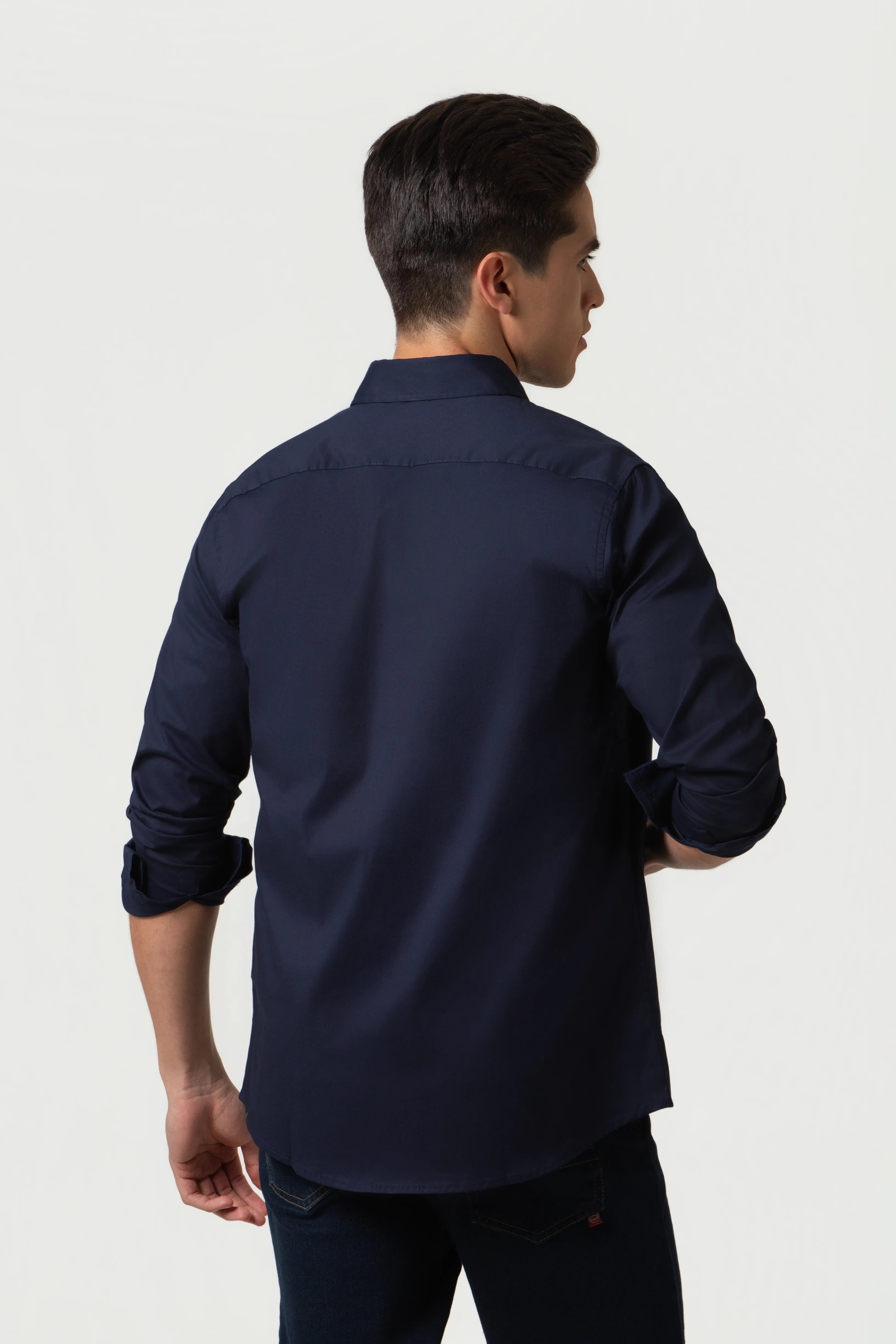 CAMISA SLIM MANGA LARGA COLOR AZUL OSCURO