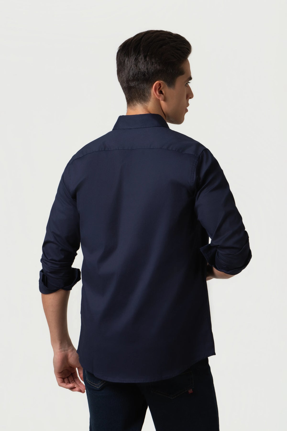 CAMISA SLIM MANGA LARGA COLOR AZUL OSCURO
