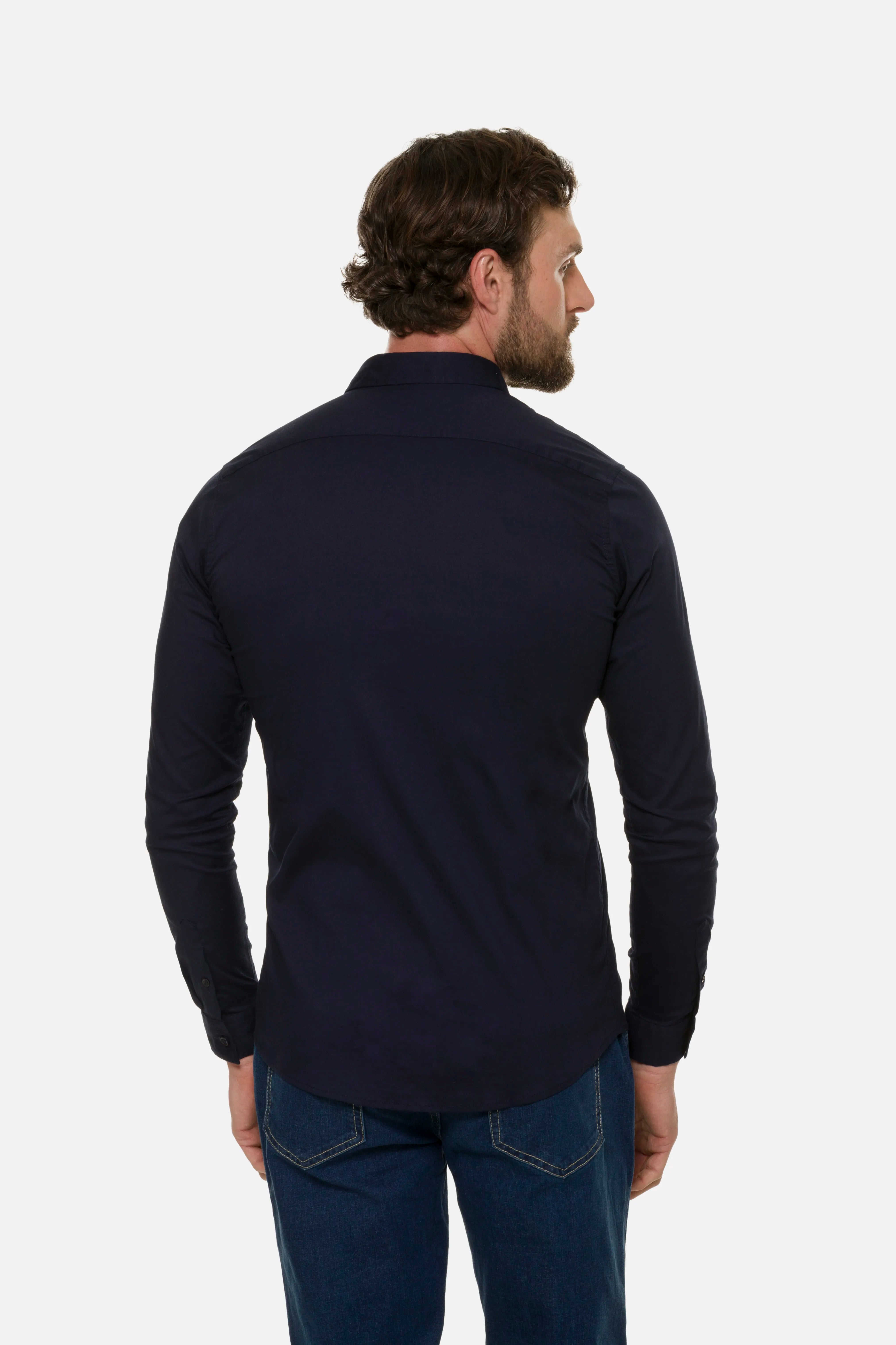 CAMISA SLIM MANGA LARGA COLOR AZUL OSCURO