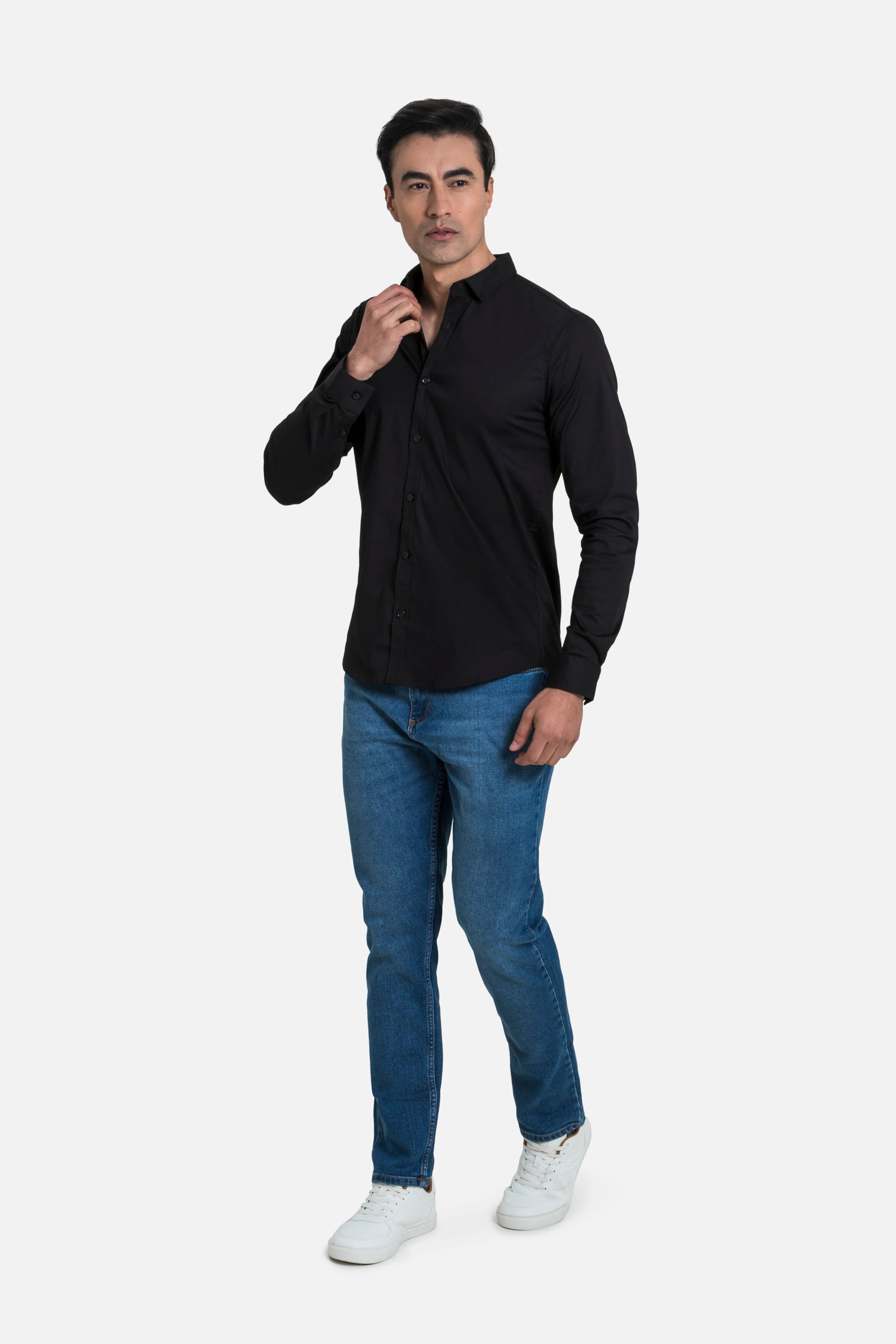 CAMISA SLIM MANGA LARGA COLOR NEGRO