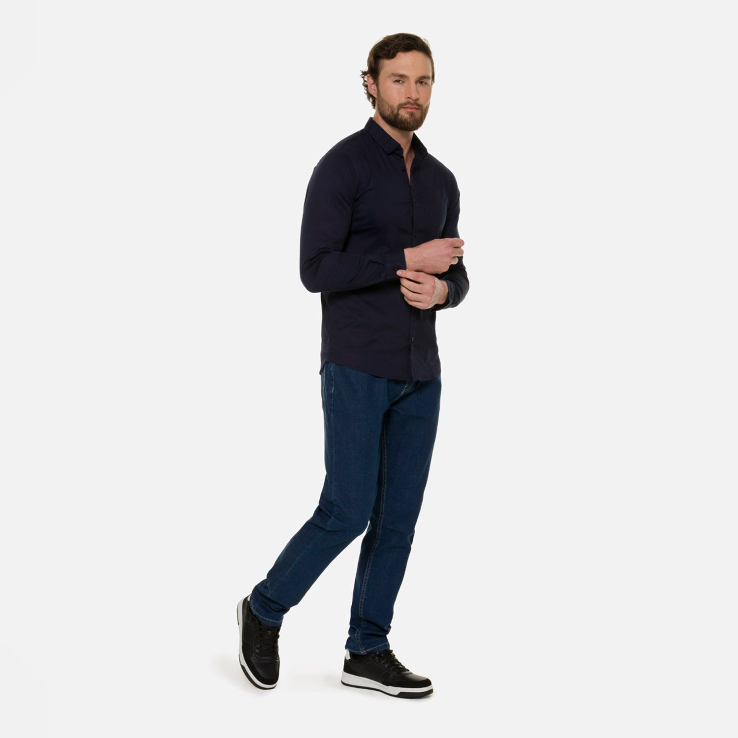 CAMISA SLIM MANGA LARGA COLOR AZUL OSCURO