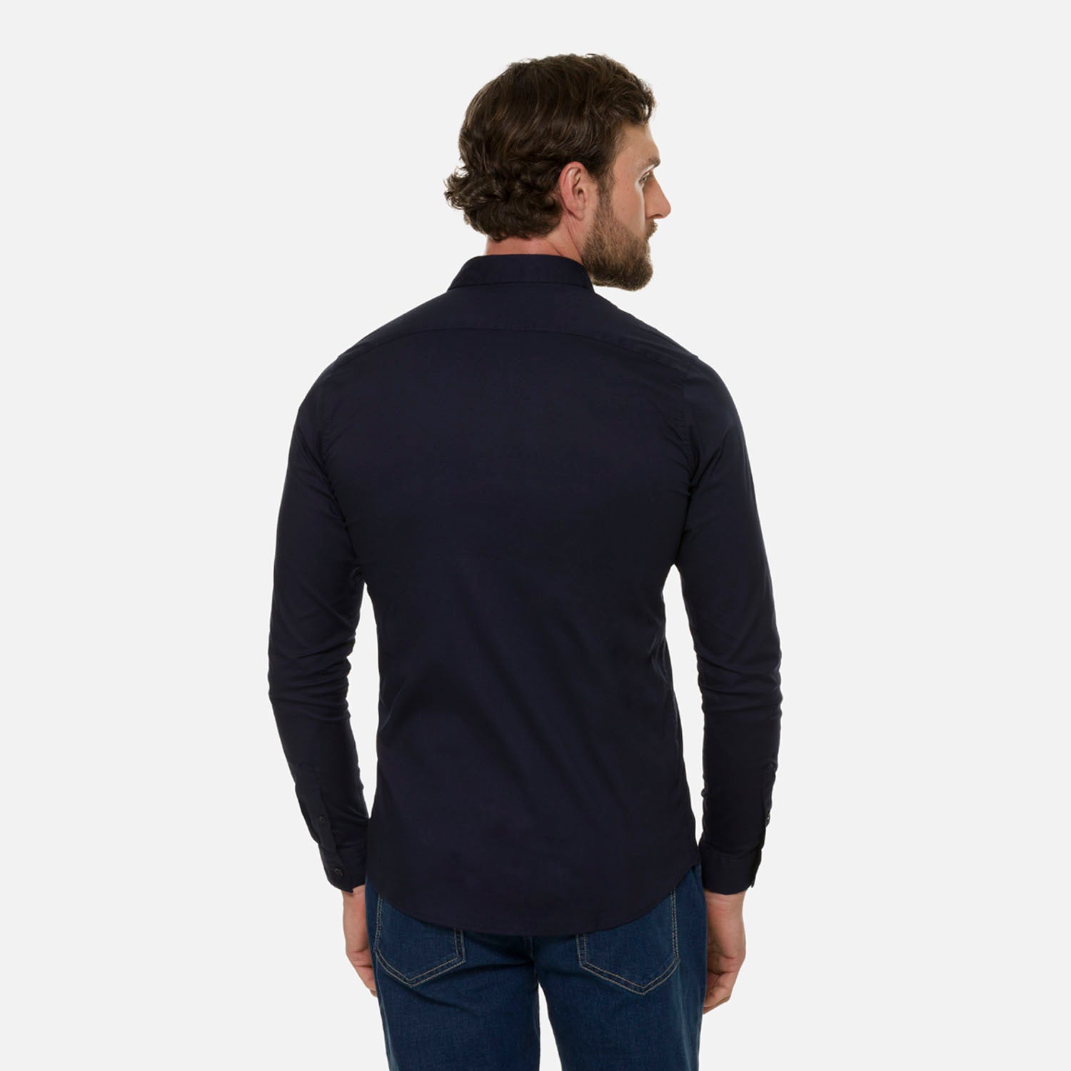 CAMISA SLIM MANGA LARGA COLOR AZUL OSCURO