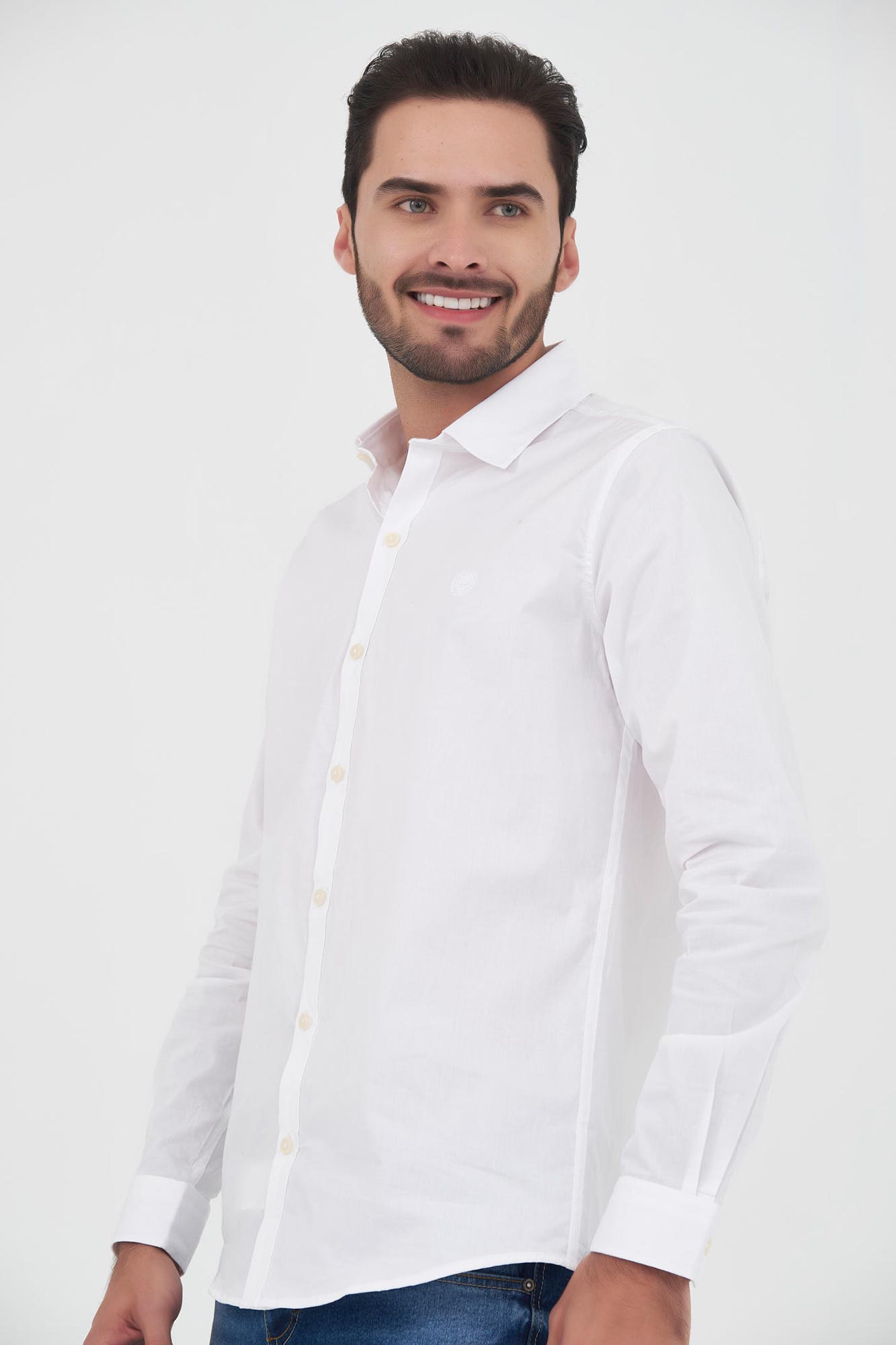 CAMISA SLIM MANGA LARGA COLOR BLANCO OPTICO