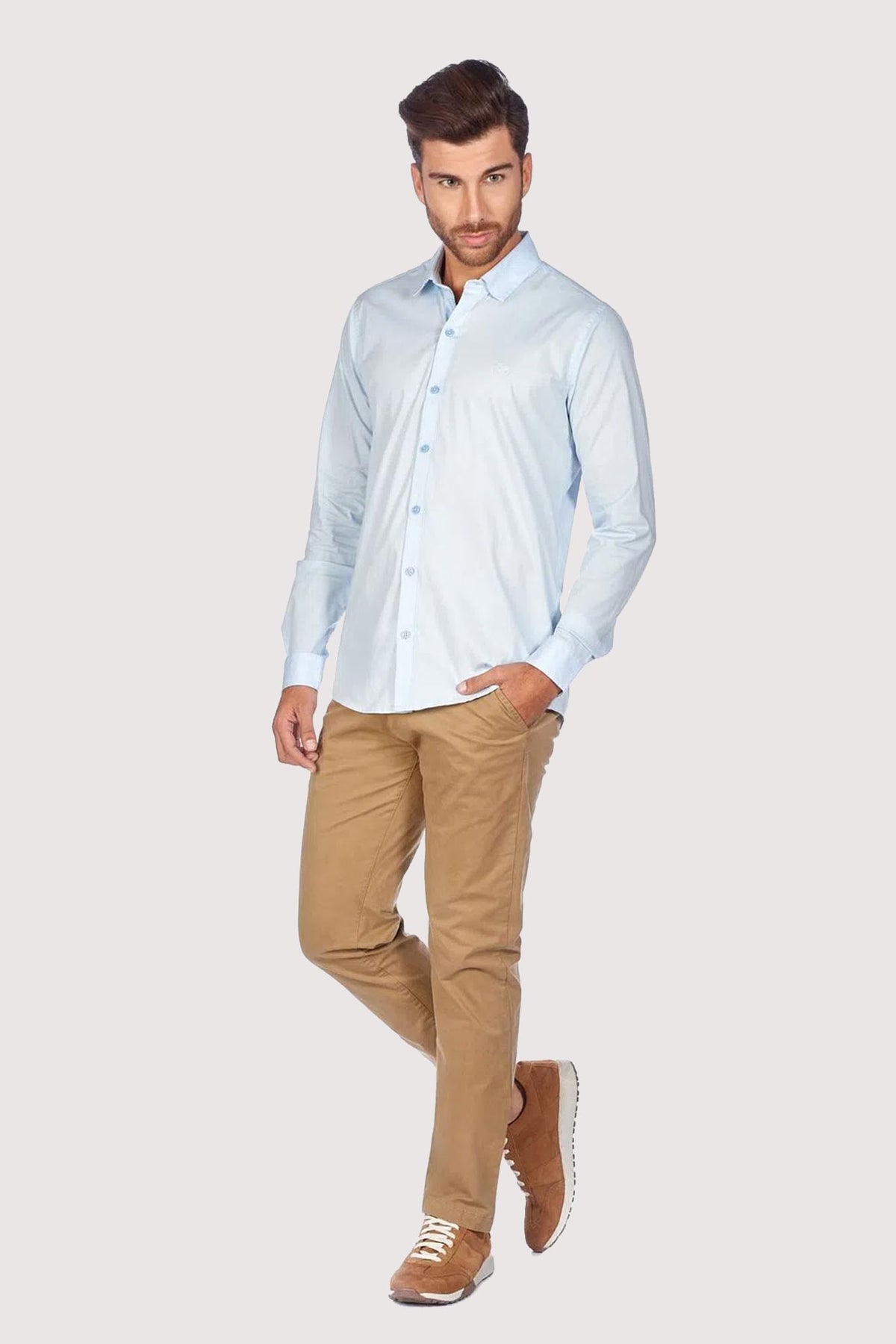 CAMISA SLIM MANGA LARGA COLOR AZUL CLARO