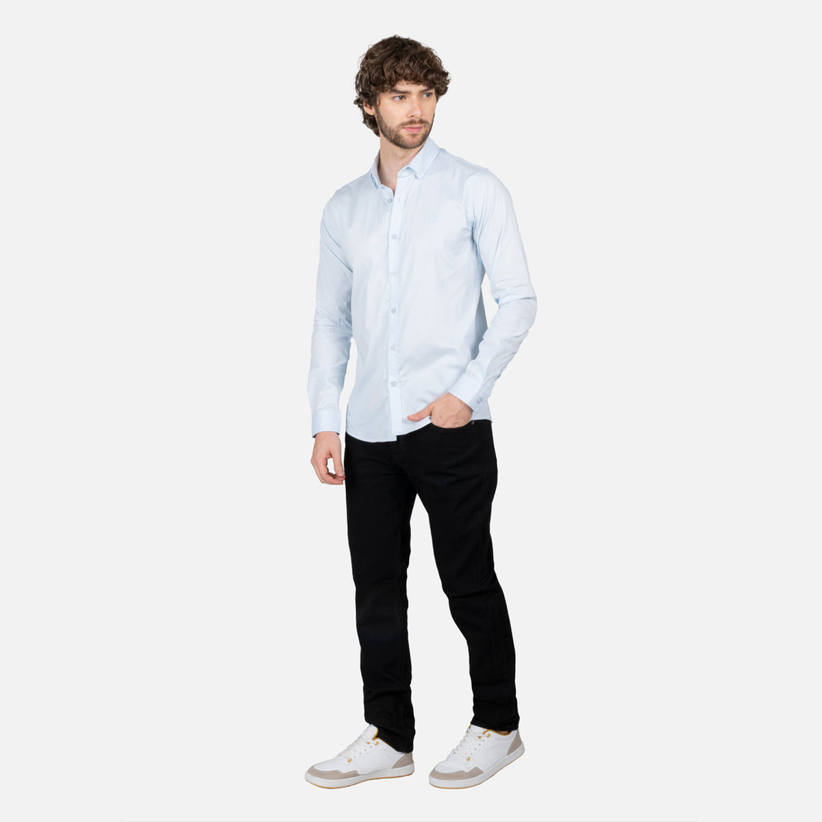 CAMISA SLIM MANGA LARGA COLOR AZUL CLARO