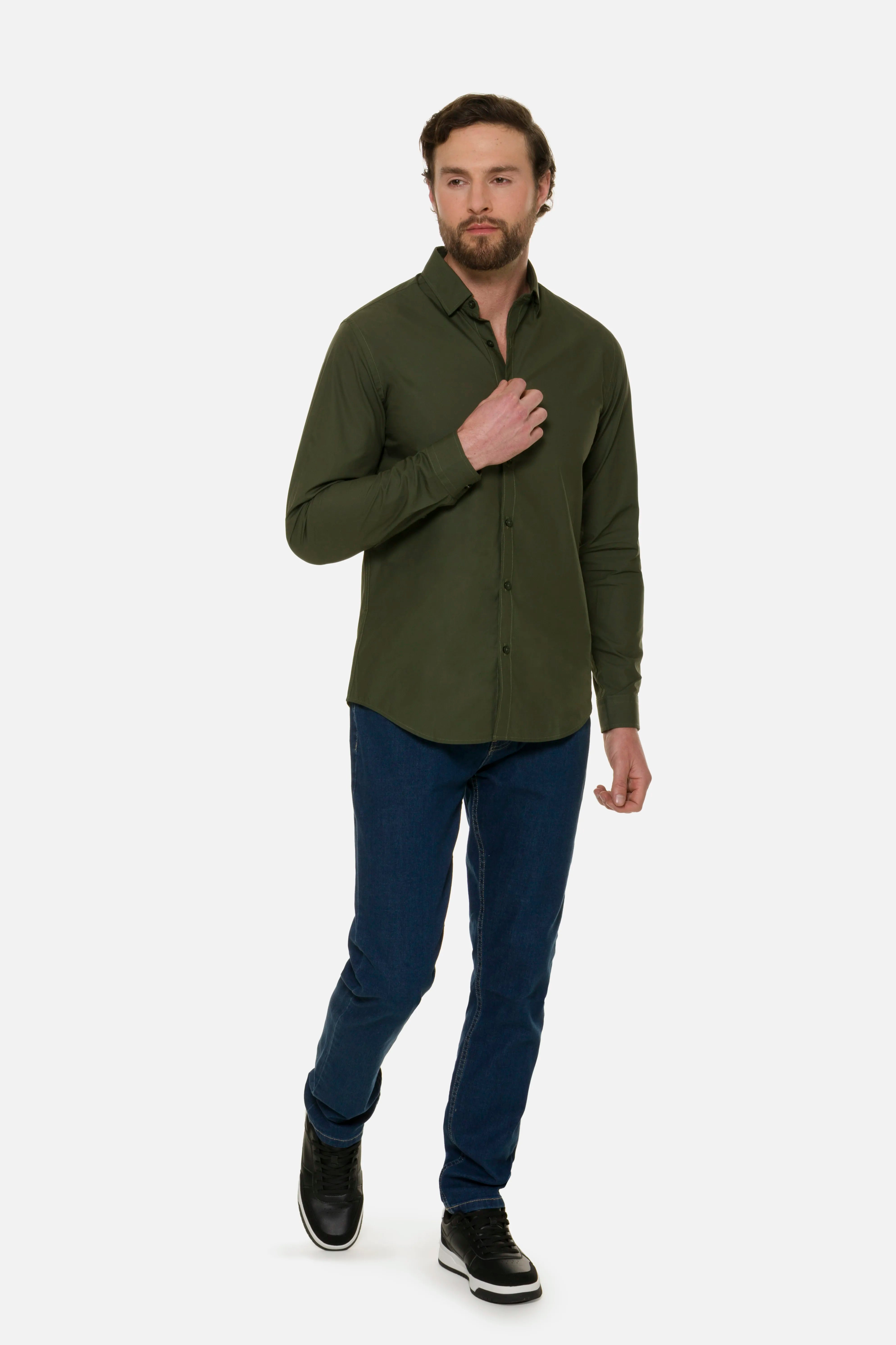 CAMISA MANGA LARGA COLOR VERDE MILITAR