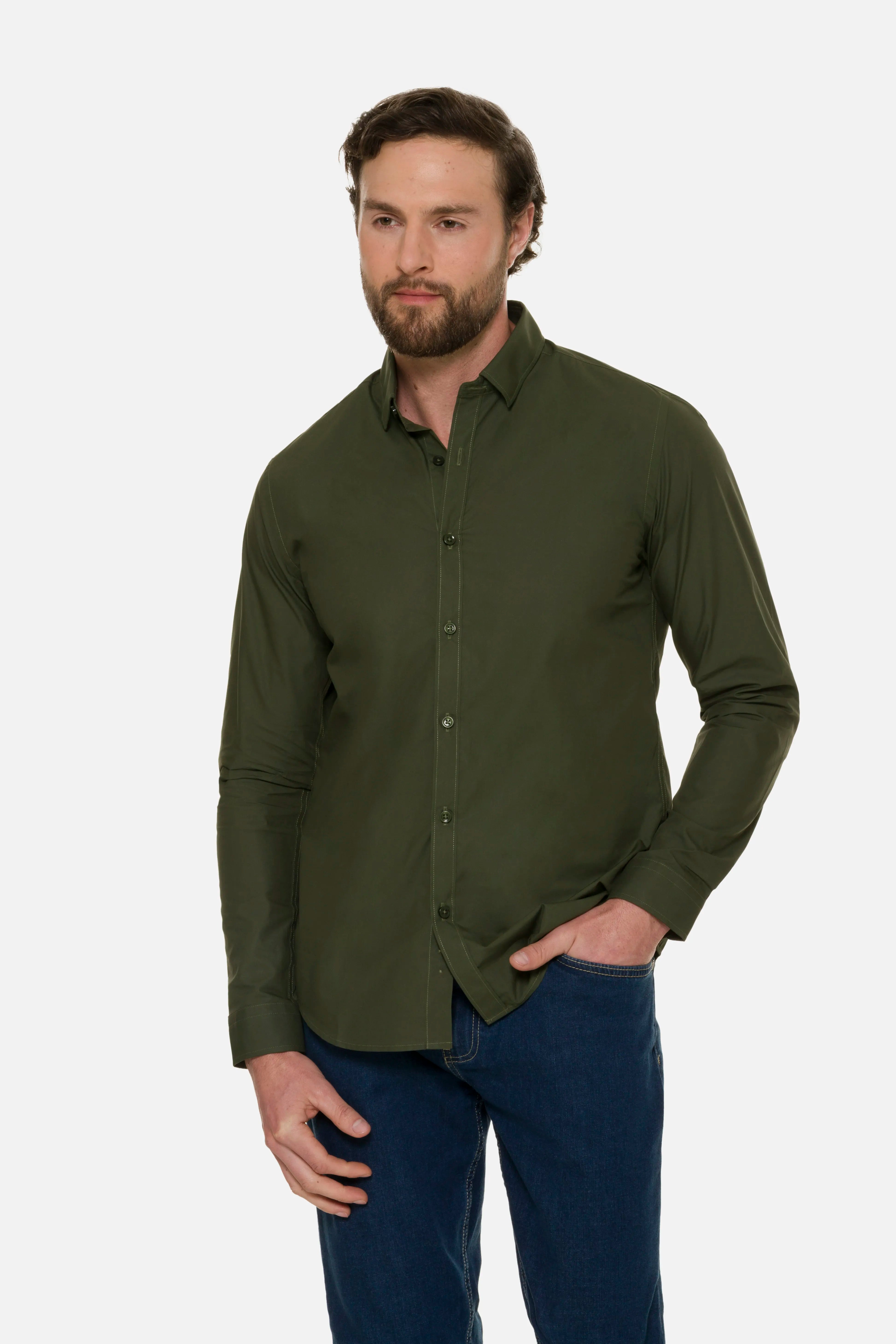 CAMISA MANGA LARGA COLOR VERDE MILITAR