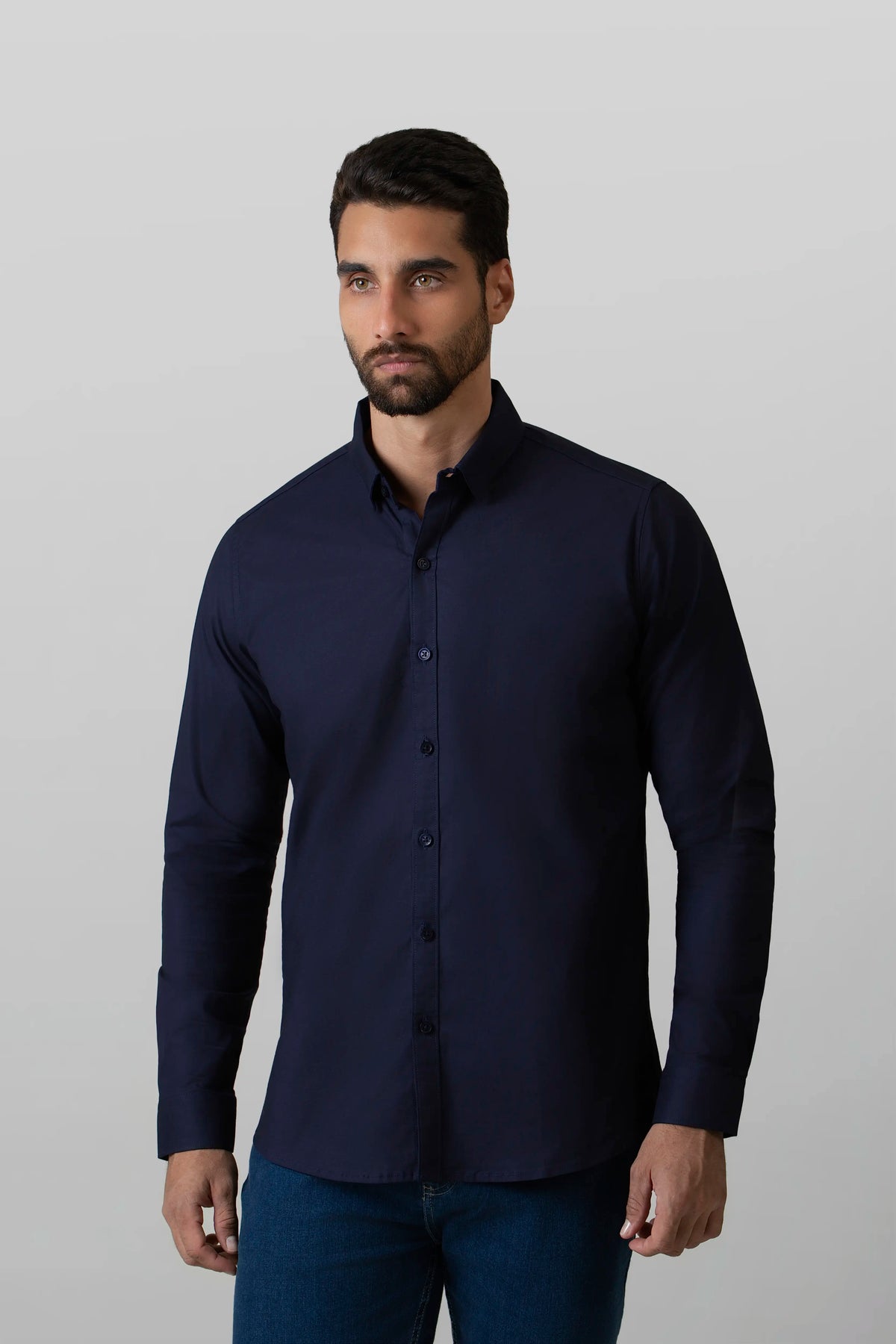CAMISA MANGA LARGA COLOR AZUL OSCURO