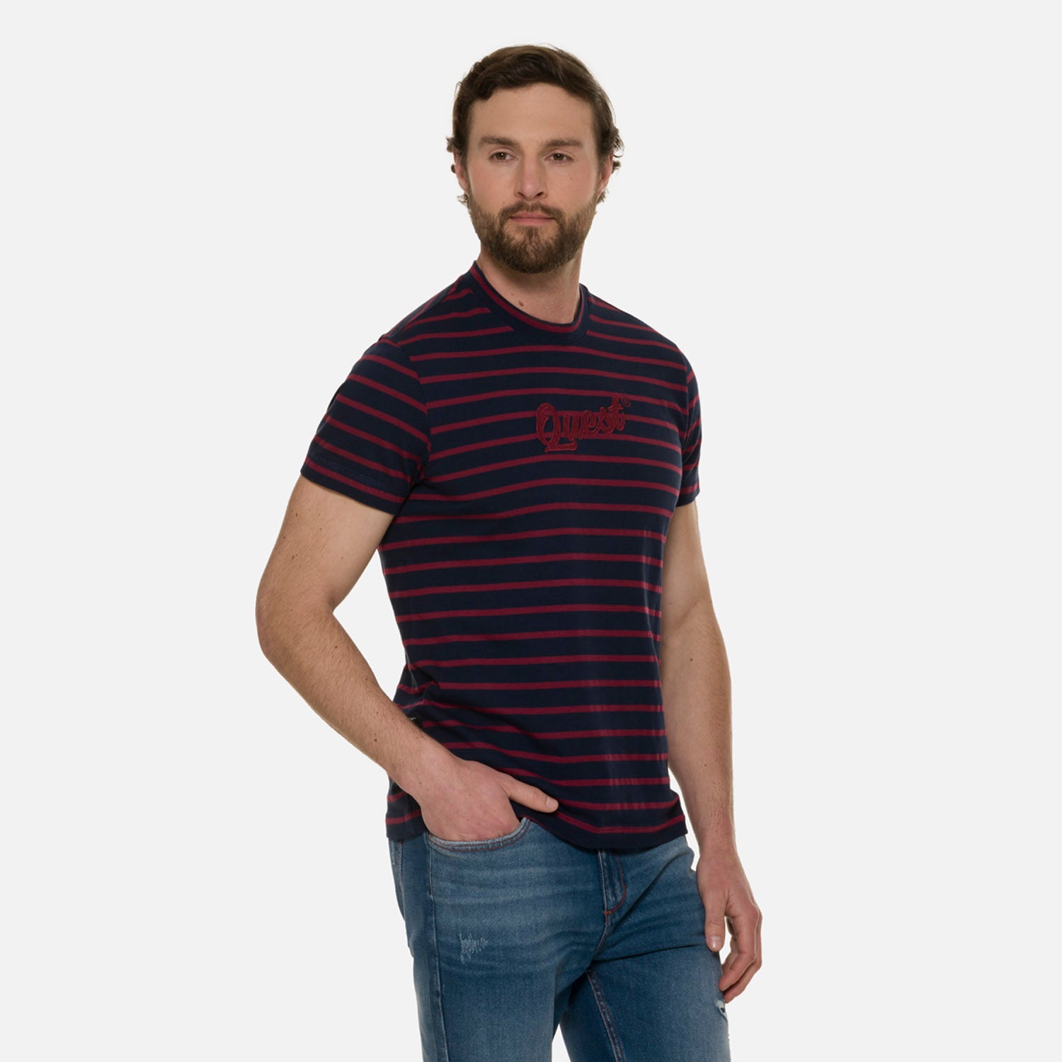 CAMISETA MANGA CORTA COLOR AZUL OSCURO - ROJO