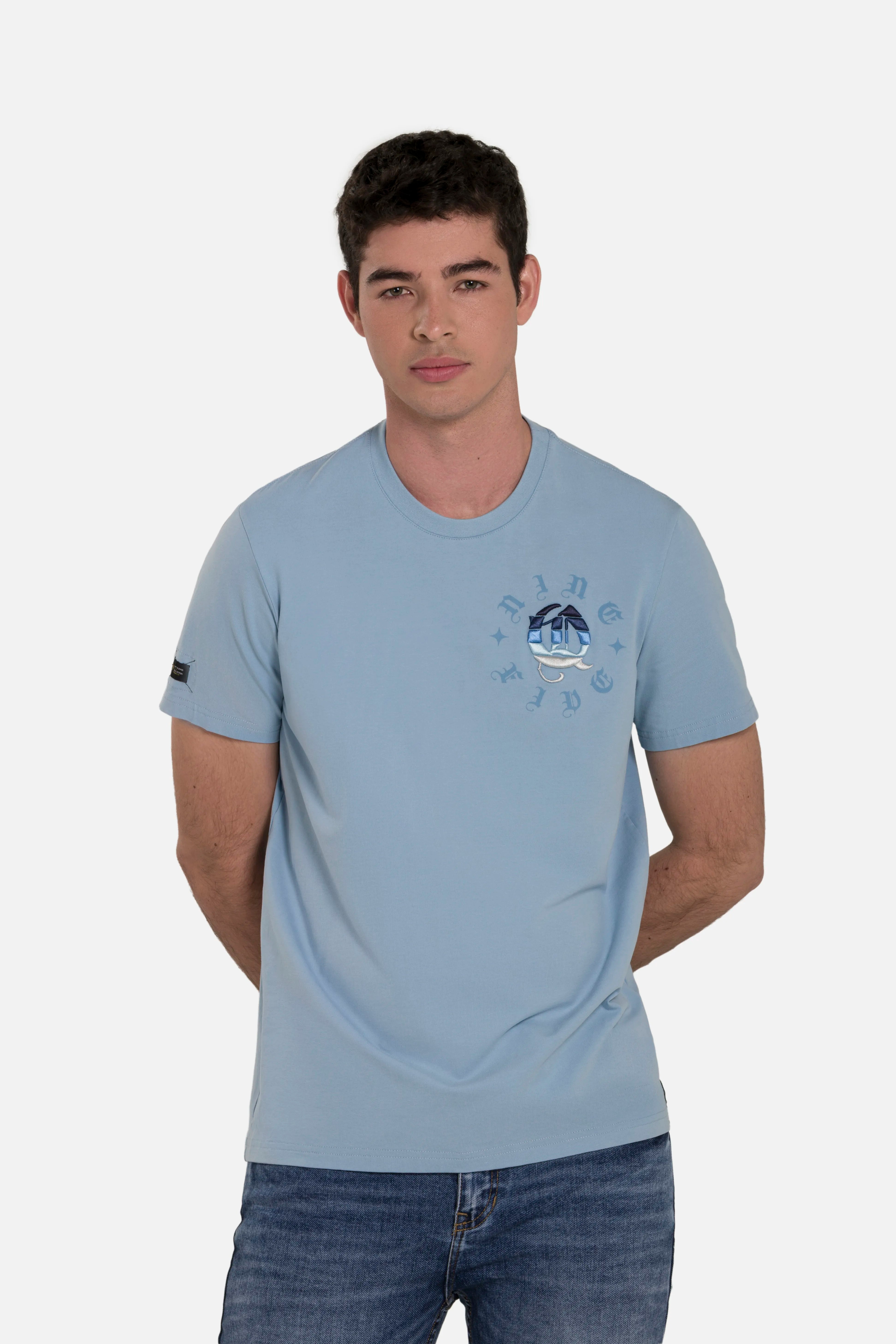 CAMISETA PREMIUM MANGA CORTA COLOR AZUL GLACIAR