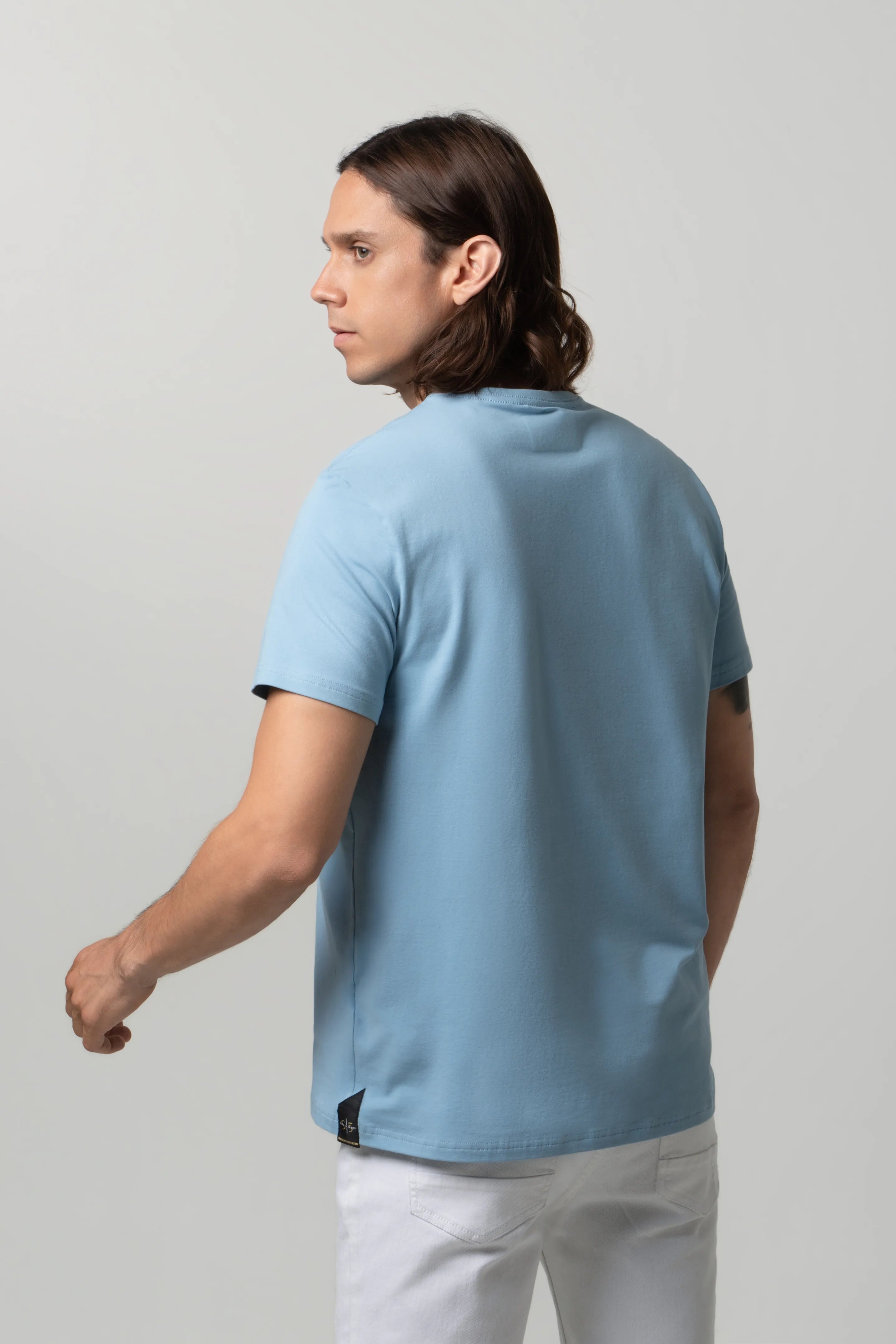 CAMISETA PREMIUM MANGA CORTA COLOR AZUL GLACIAR