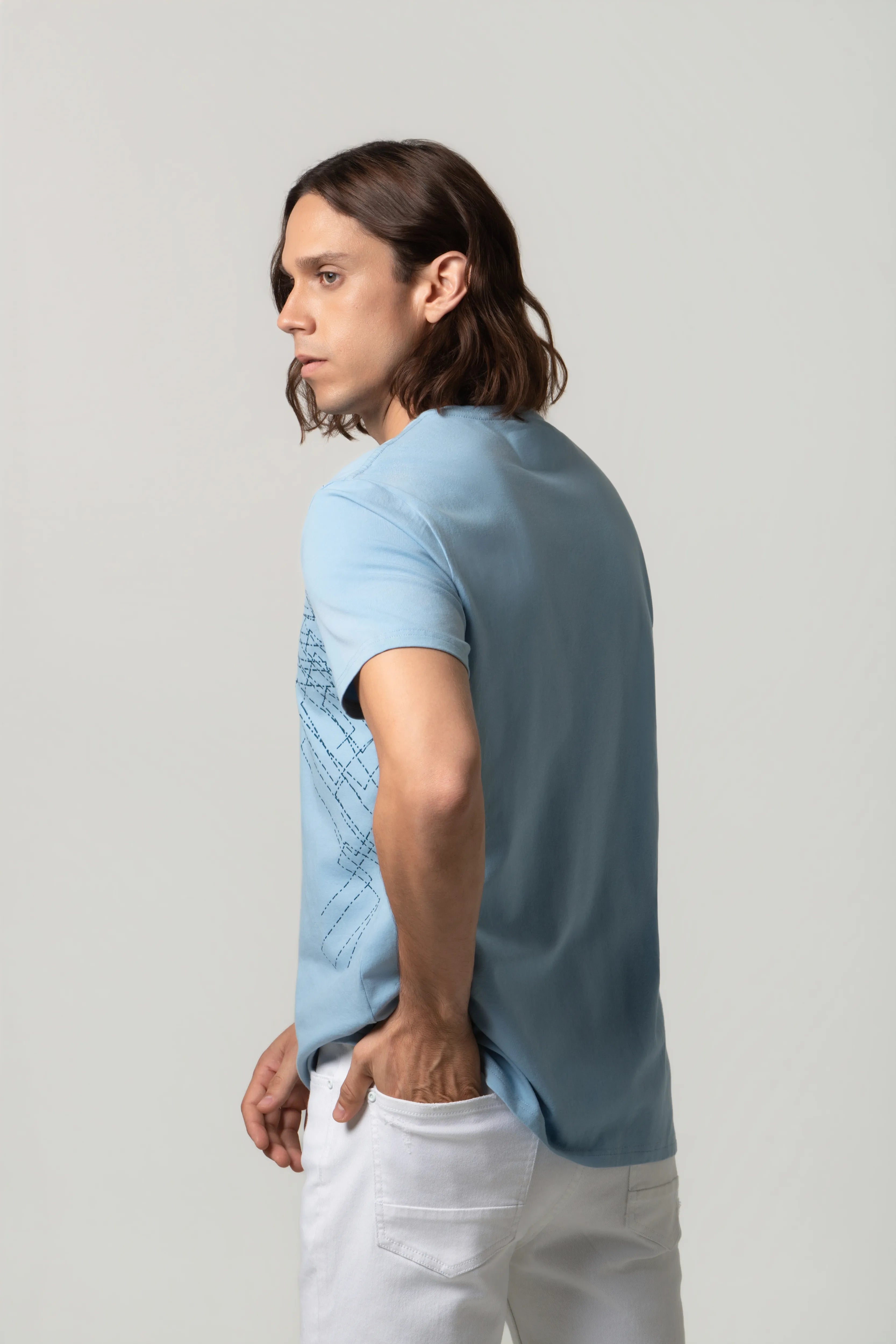 CAMISETA PREMIUM MANGA CORTA COLOR AZUL GLACIAR