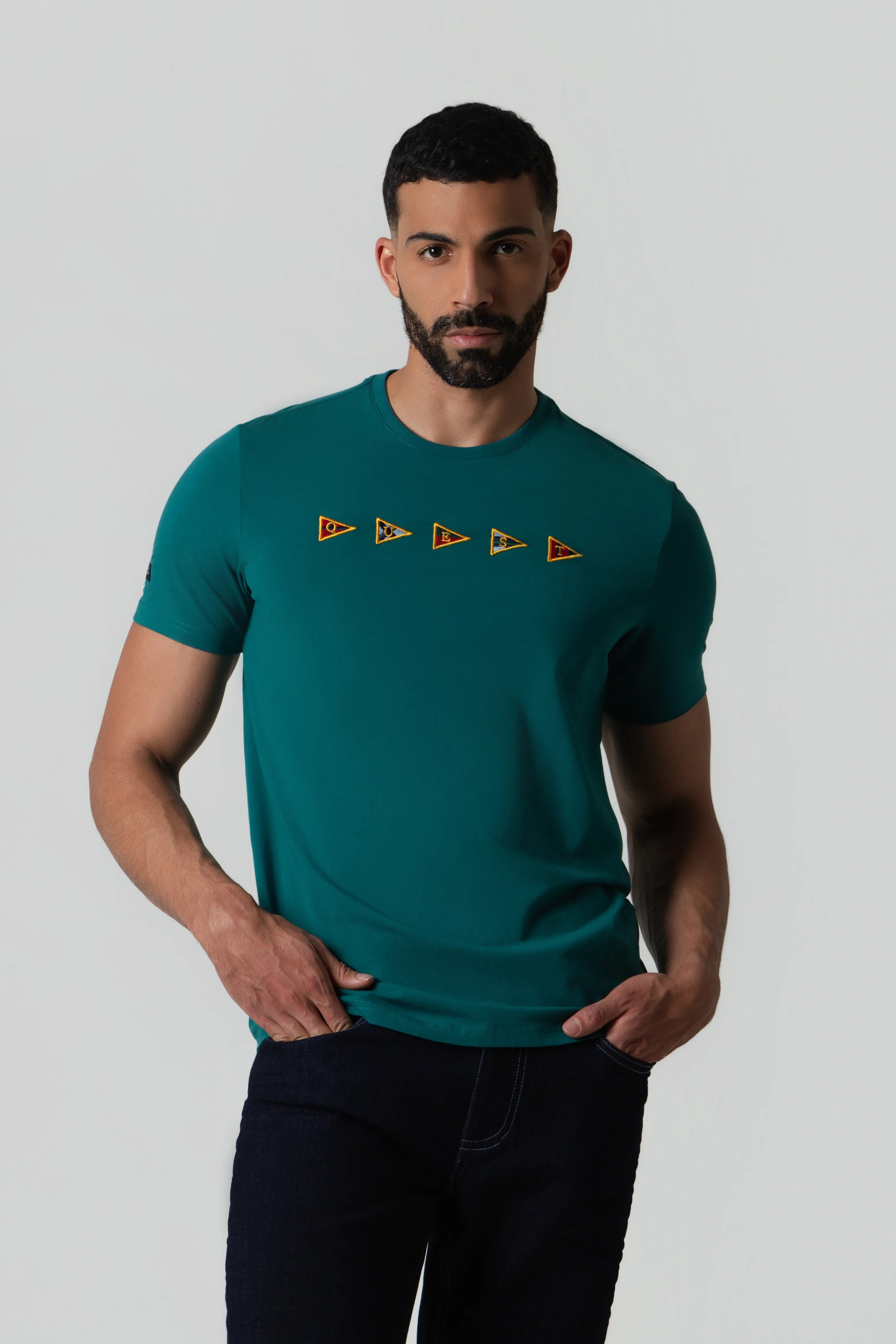 CAMISETA PREMIUM MANGA CORTA COLOR VERDE TORMENTA – Quest Colombia