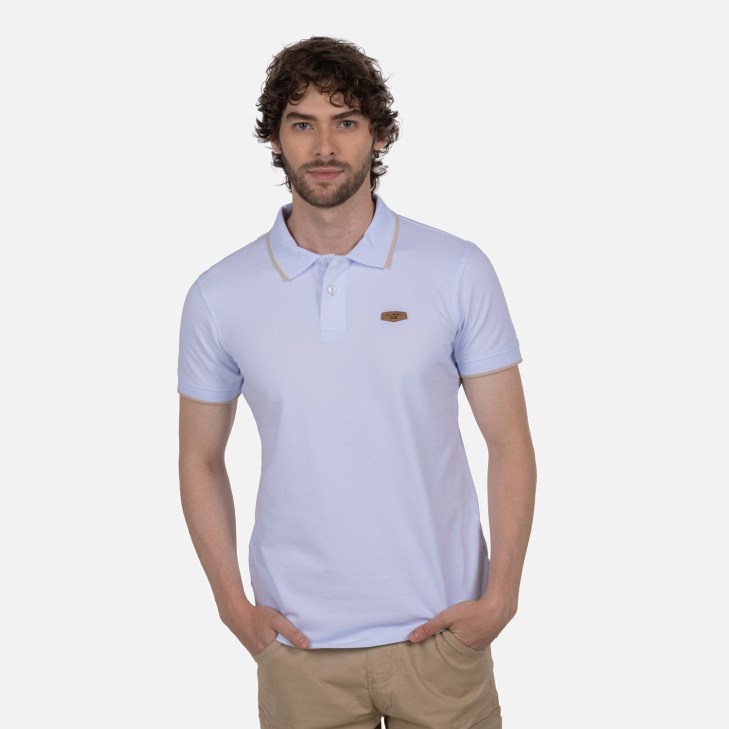 POLO TIPPING COLOR BLANCO BEIGE MEDIO