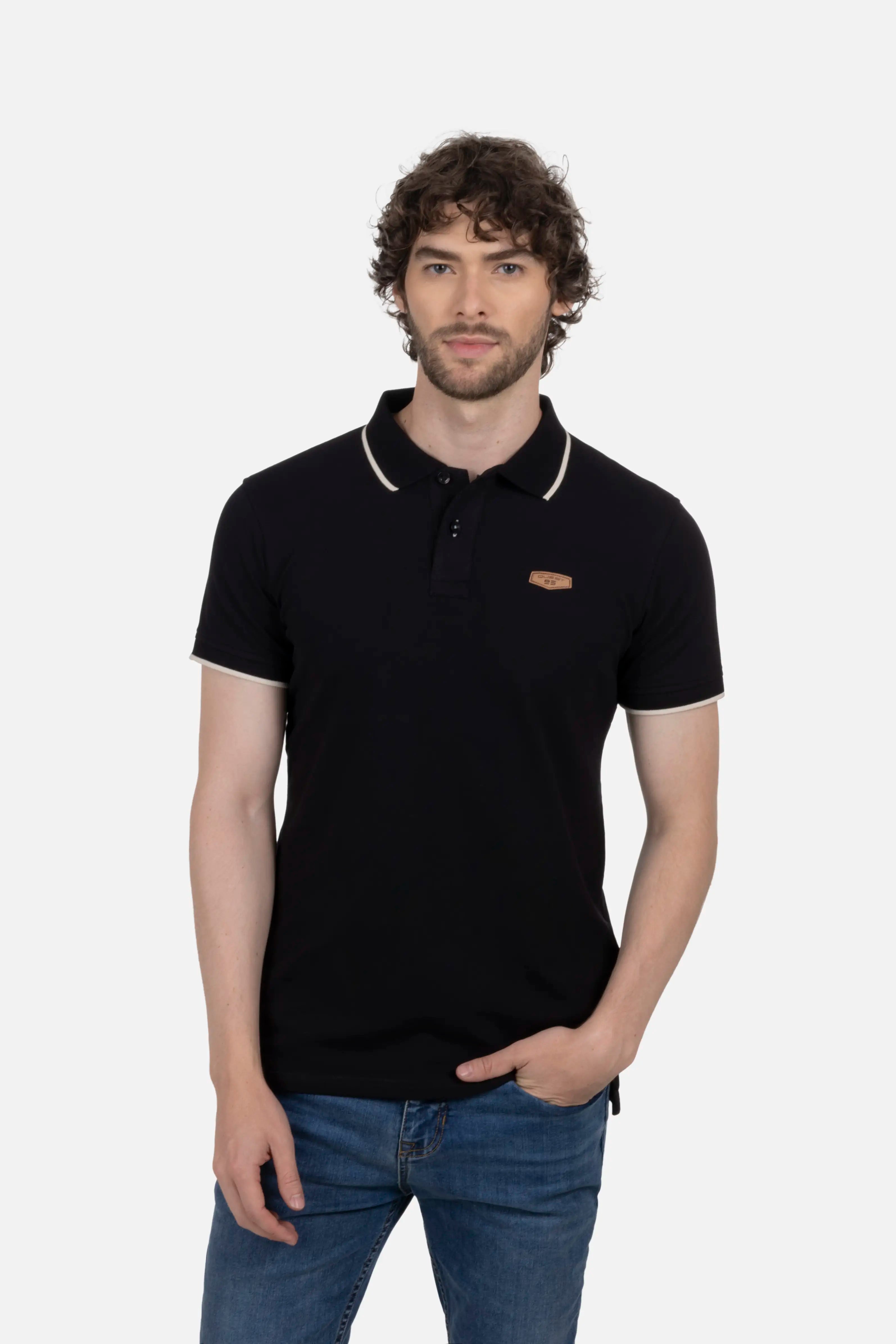 POLO TIPPING COLOR NEGRO-IVORY MARFIL