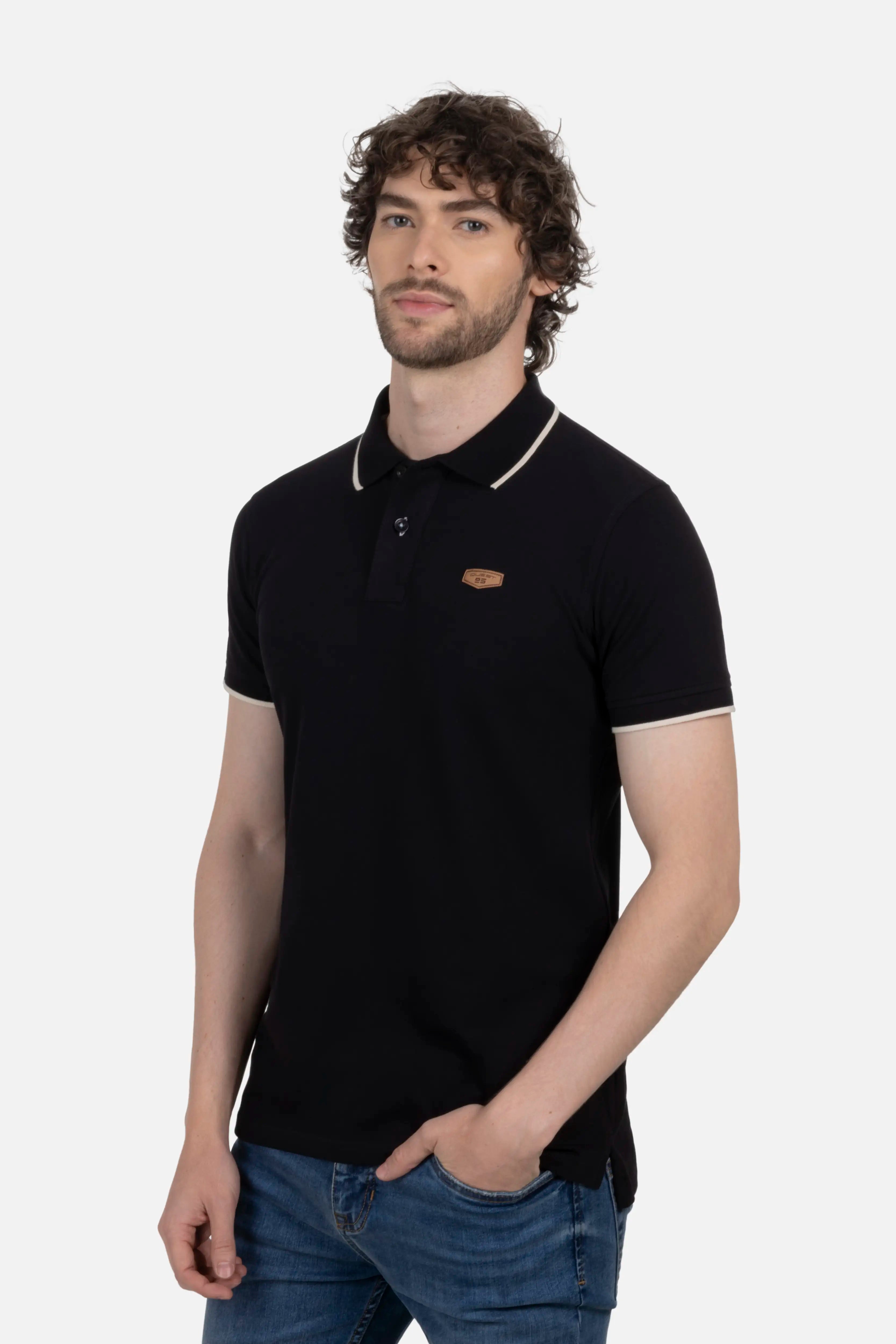POLO TIPPING COLOR NEGRO-IVORY MARFIL