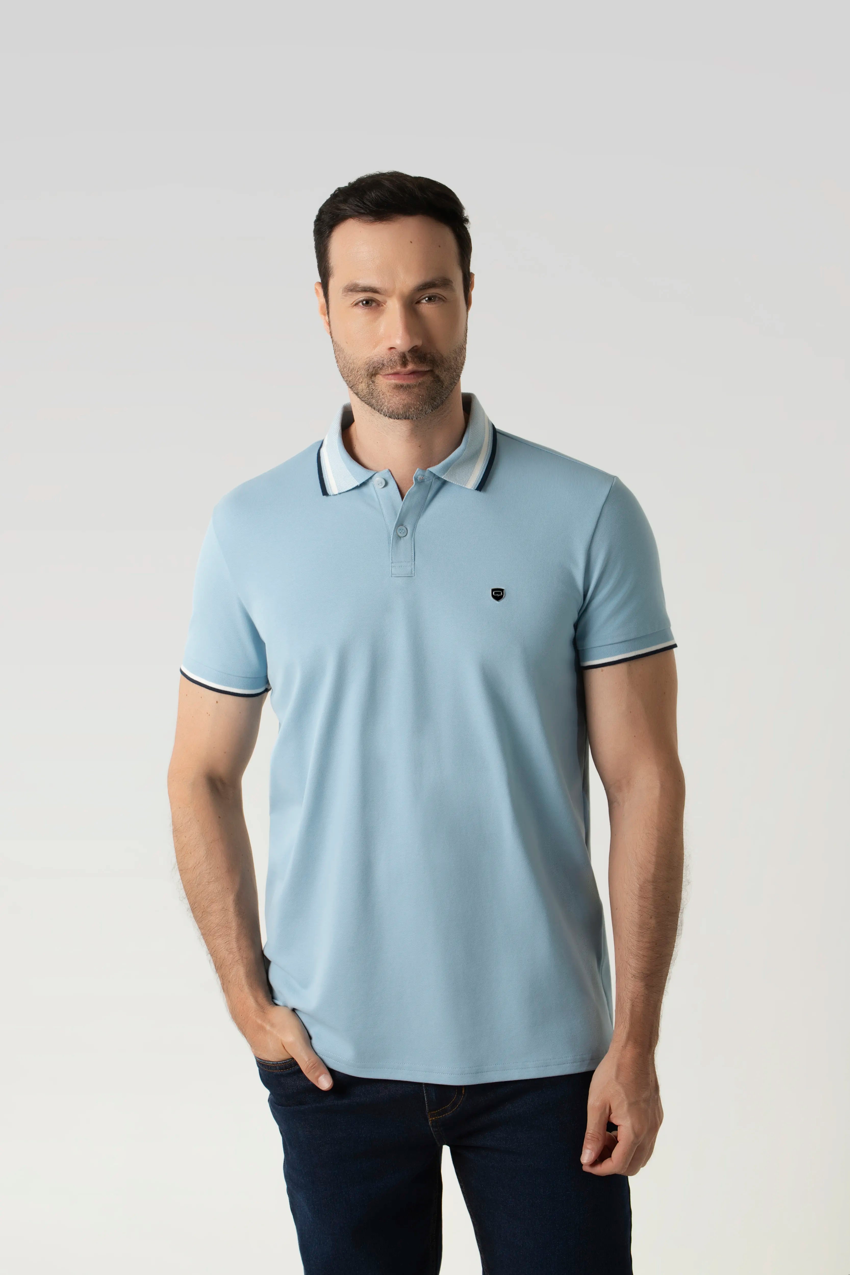 POLO MANGA CORTA COLOR AZUL GLACIAR