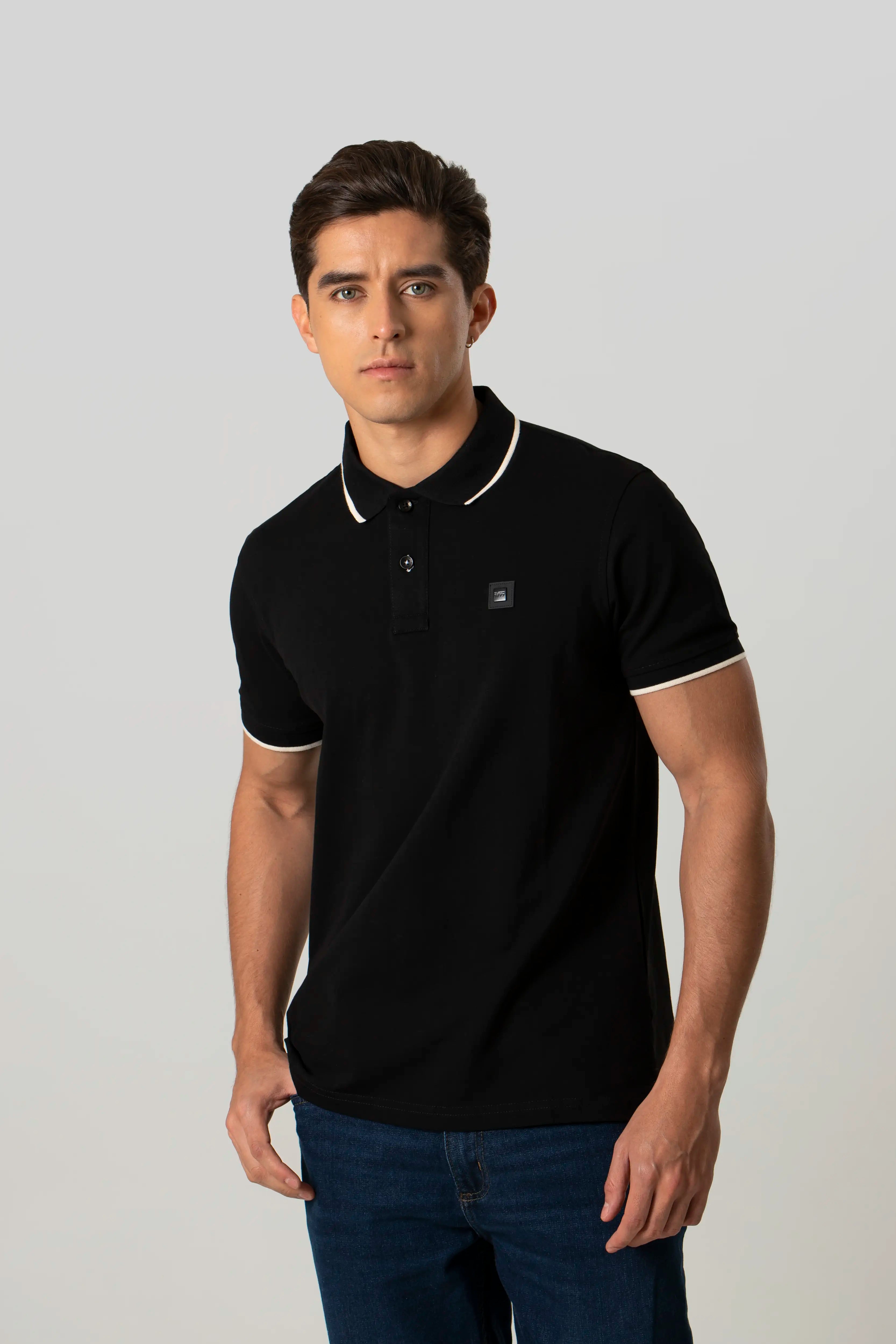 POLO TIPPING COLOR NEGRO-IVORY MARFIL