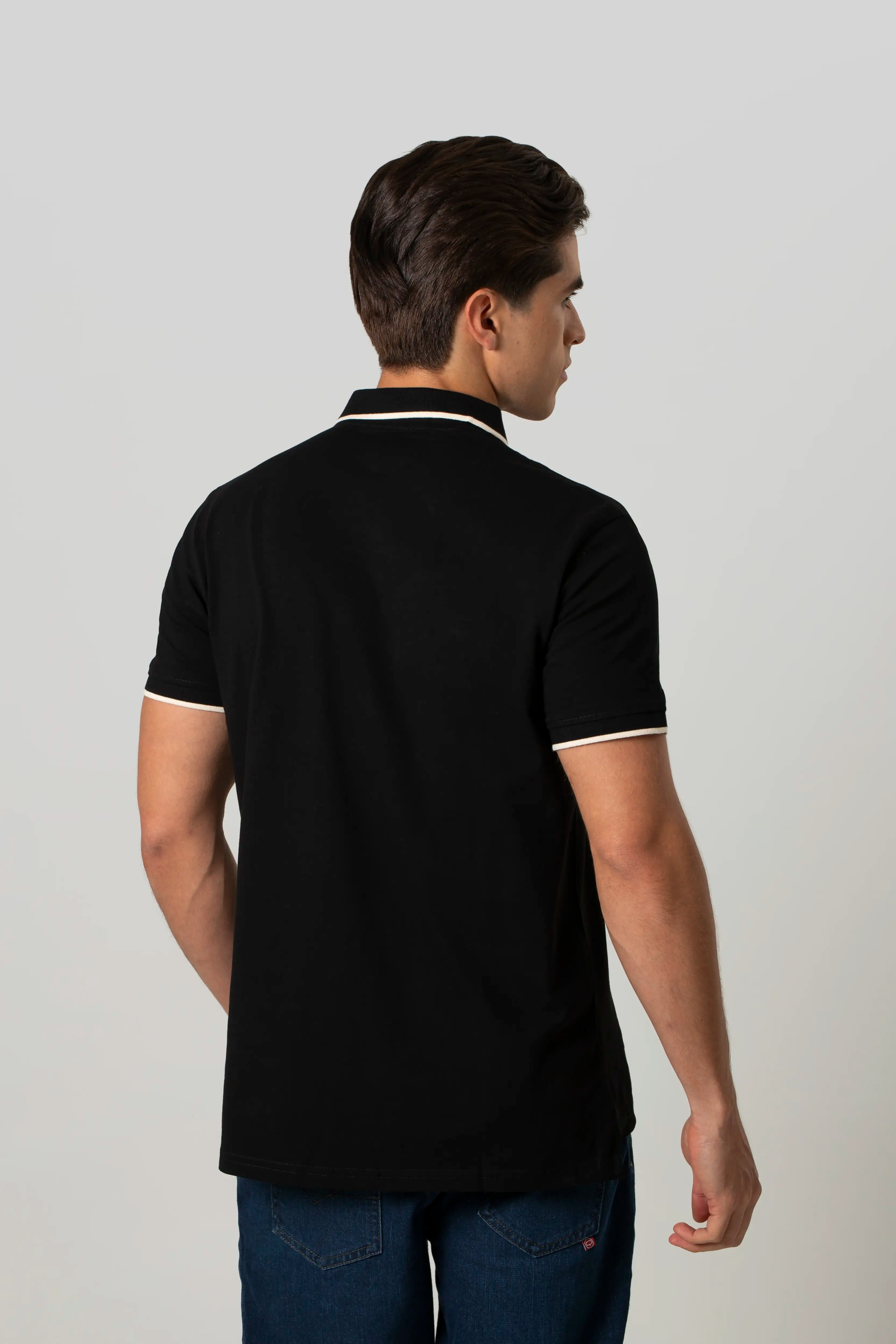 POLO TIPPING COLOR NEGRO-IVORY MARFIL