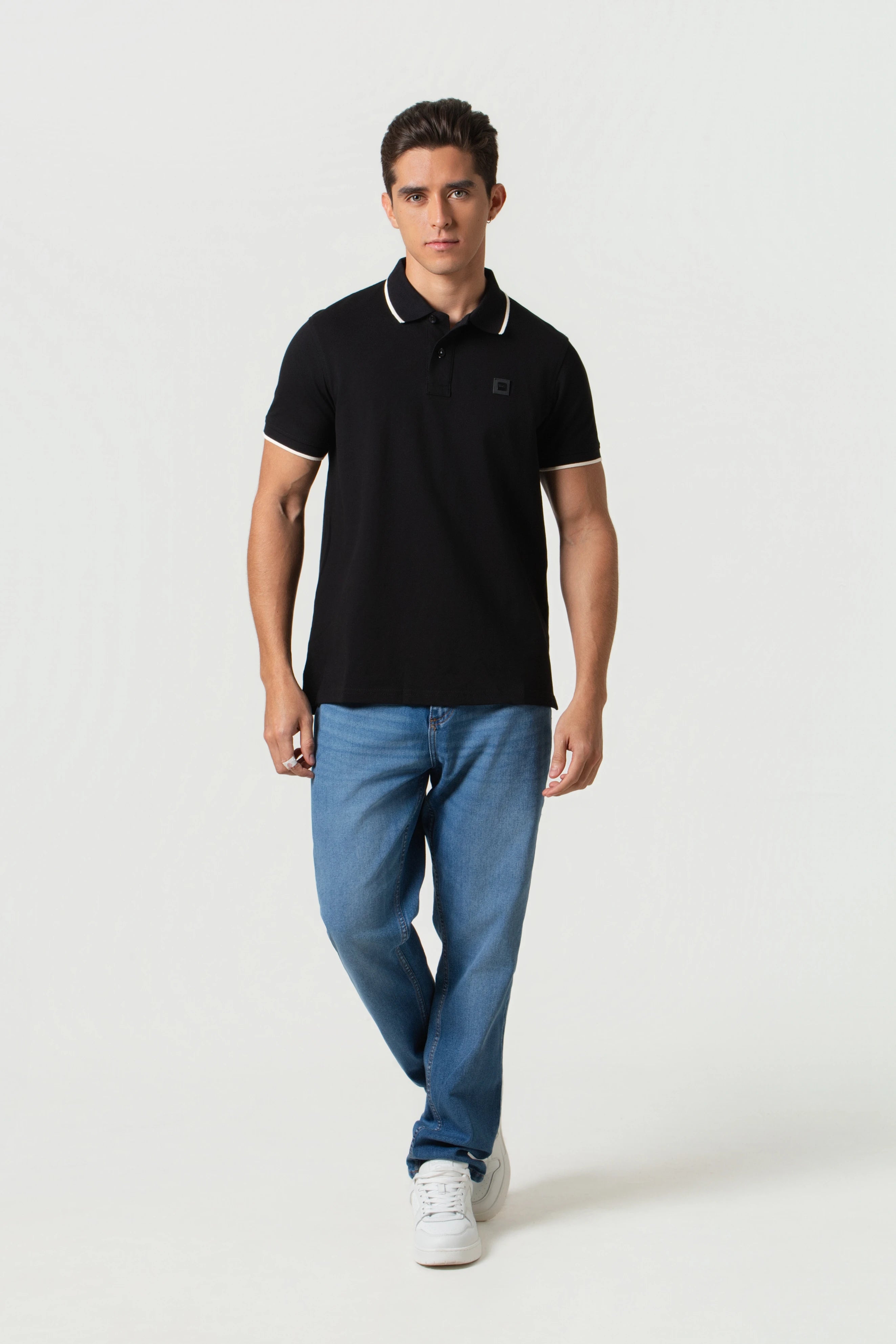 POLO TIPPING COLOR NEGRO-IVORY MARFIL