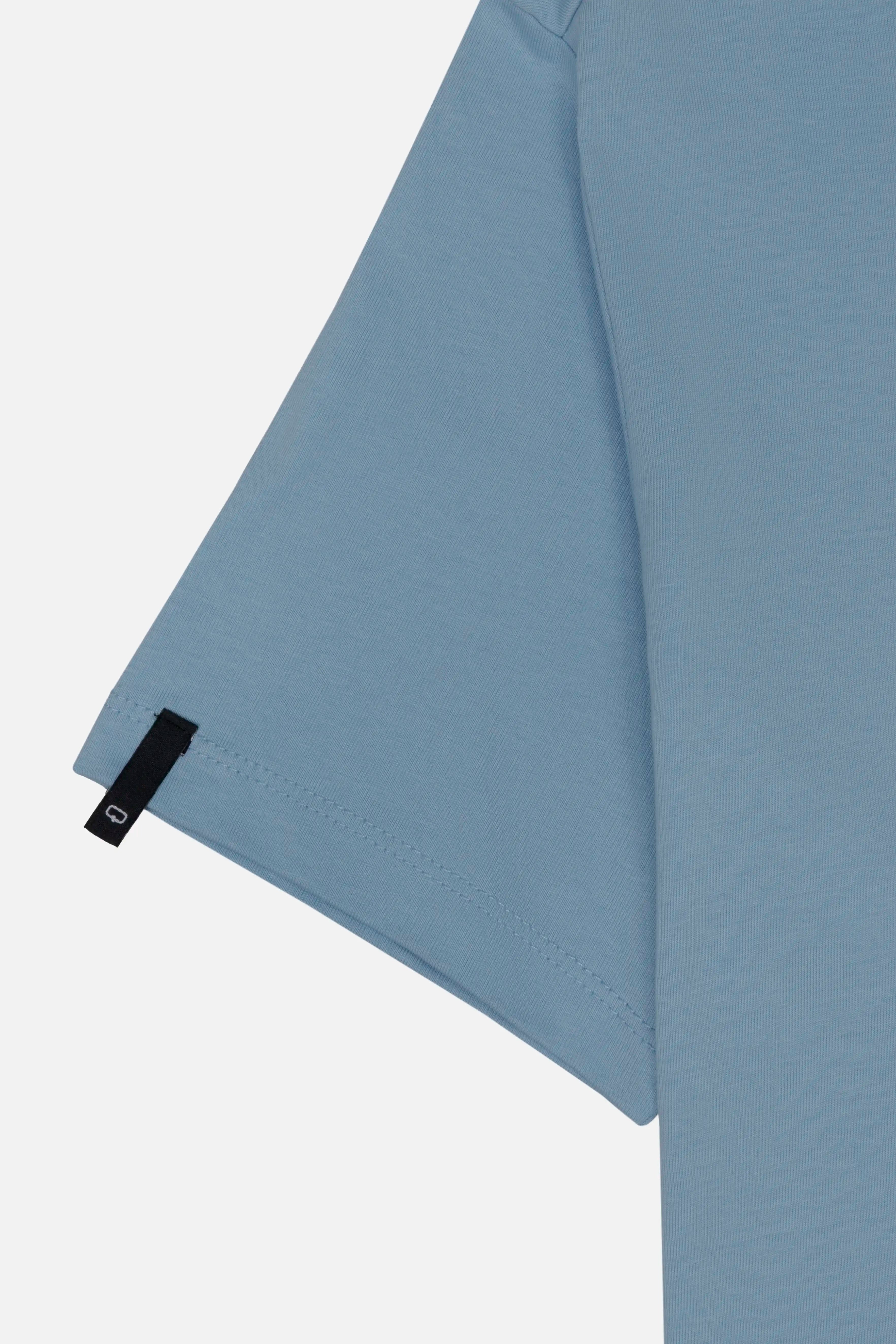 CAMISETA ESPECIAL ESTAMPADO LOCALIZADO COLOR AZUL MEDIO EMPOLVADO