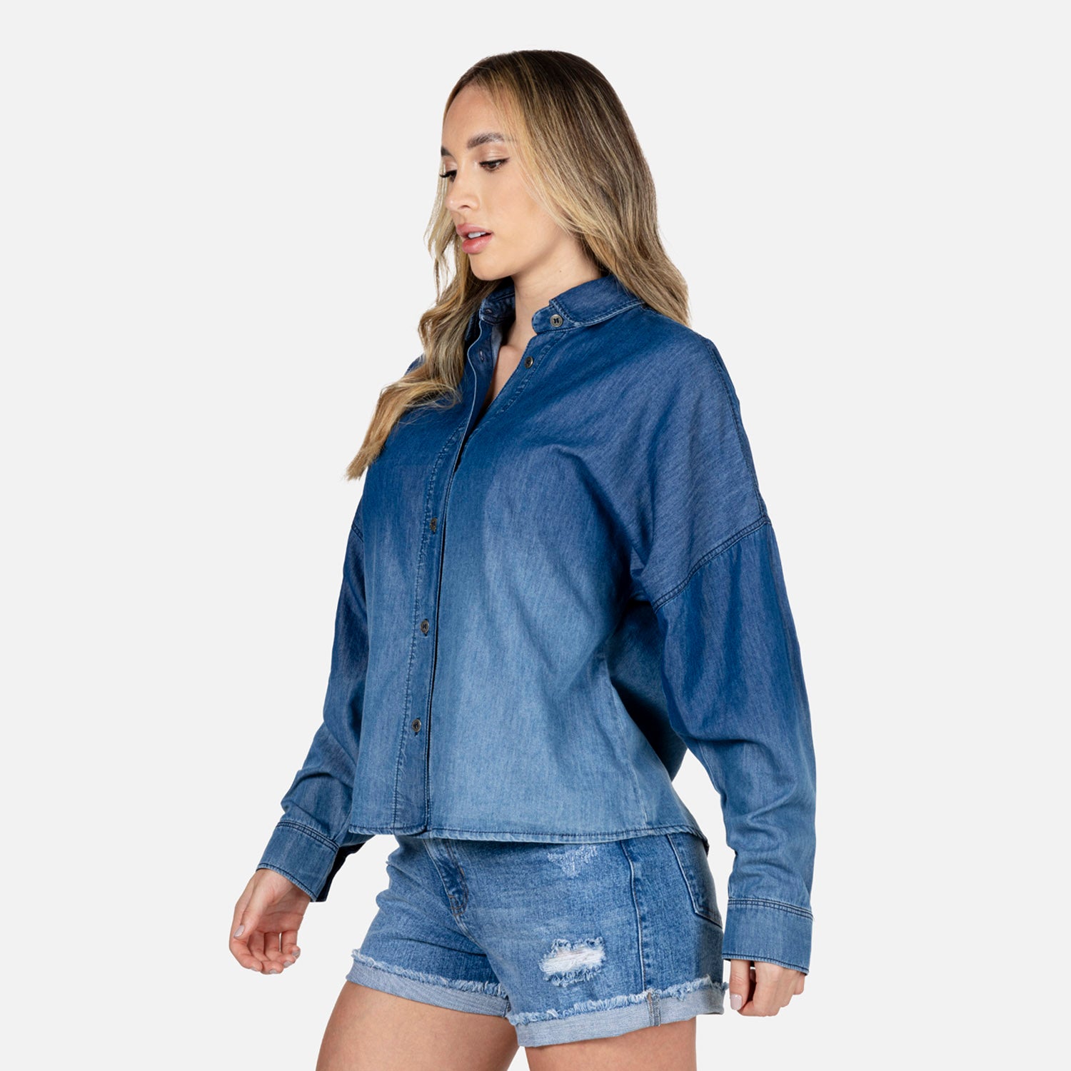 BLUSA MANGA LARGA COLOR AZUL MEDIO