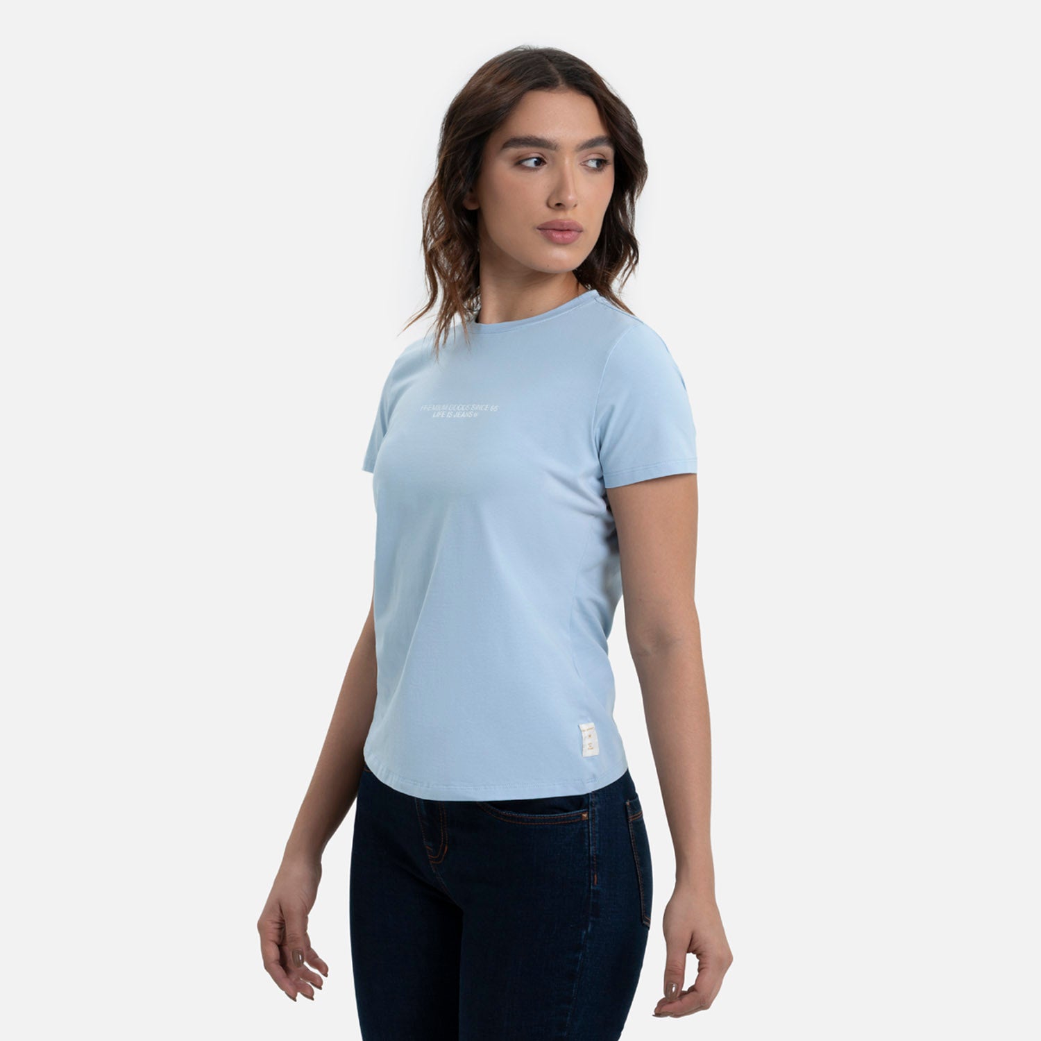 CAMISETA PREMIUM MANGA CORTA COLOR AZUL CHAMBRAY