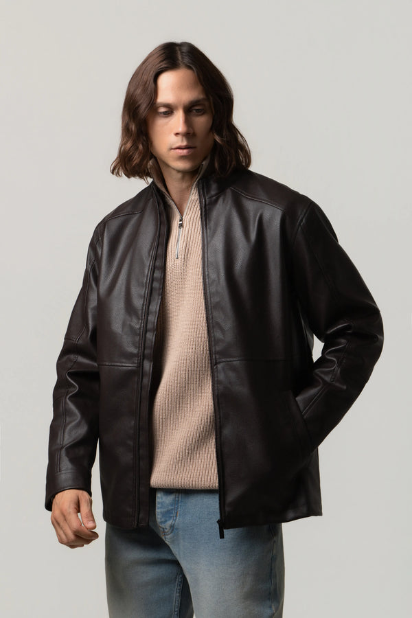 CHAQUETA BIKER COLOR CAFE