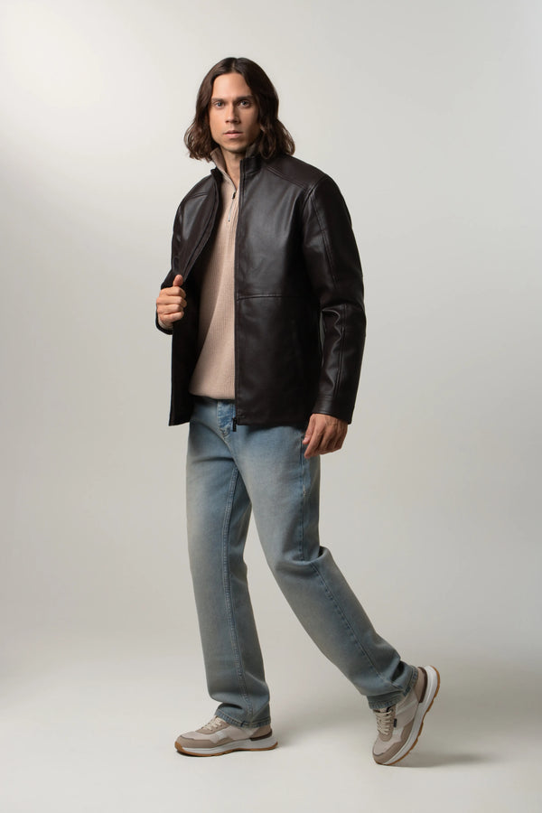 CHAQUETA BIKER COLOR CAFE