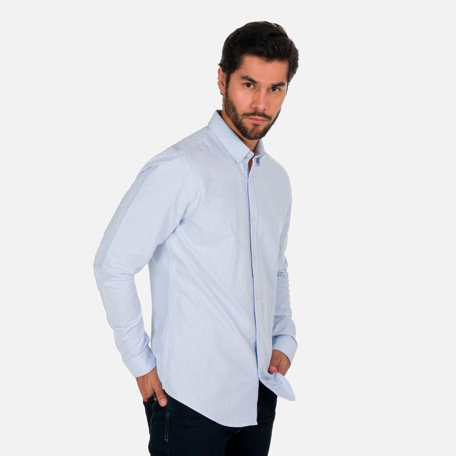CAMISA MANGA LARGA COLOR BLANCO MULTIRAYAS