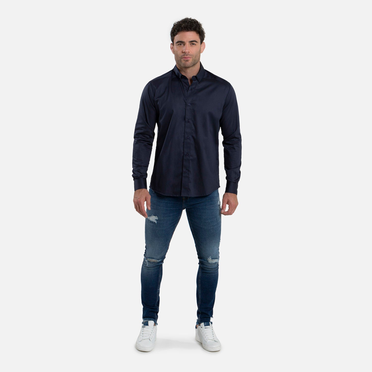 CAMISA MANGA LARGA COLOR AZUL OSCURO