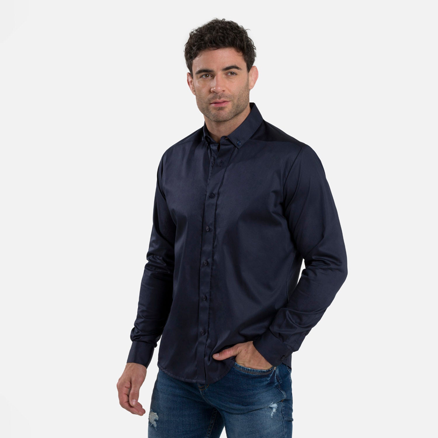 CAMISA MANGA LARGA COLOR AZUL OSCURO