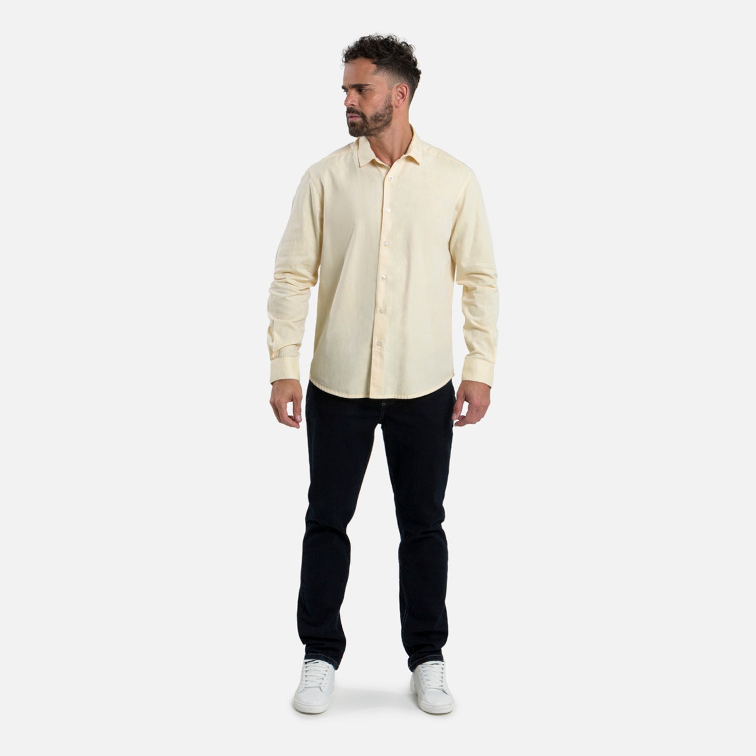 CAMISA MANGA LARGA COLOR AMARILLO CLARO